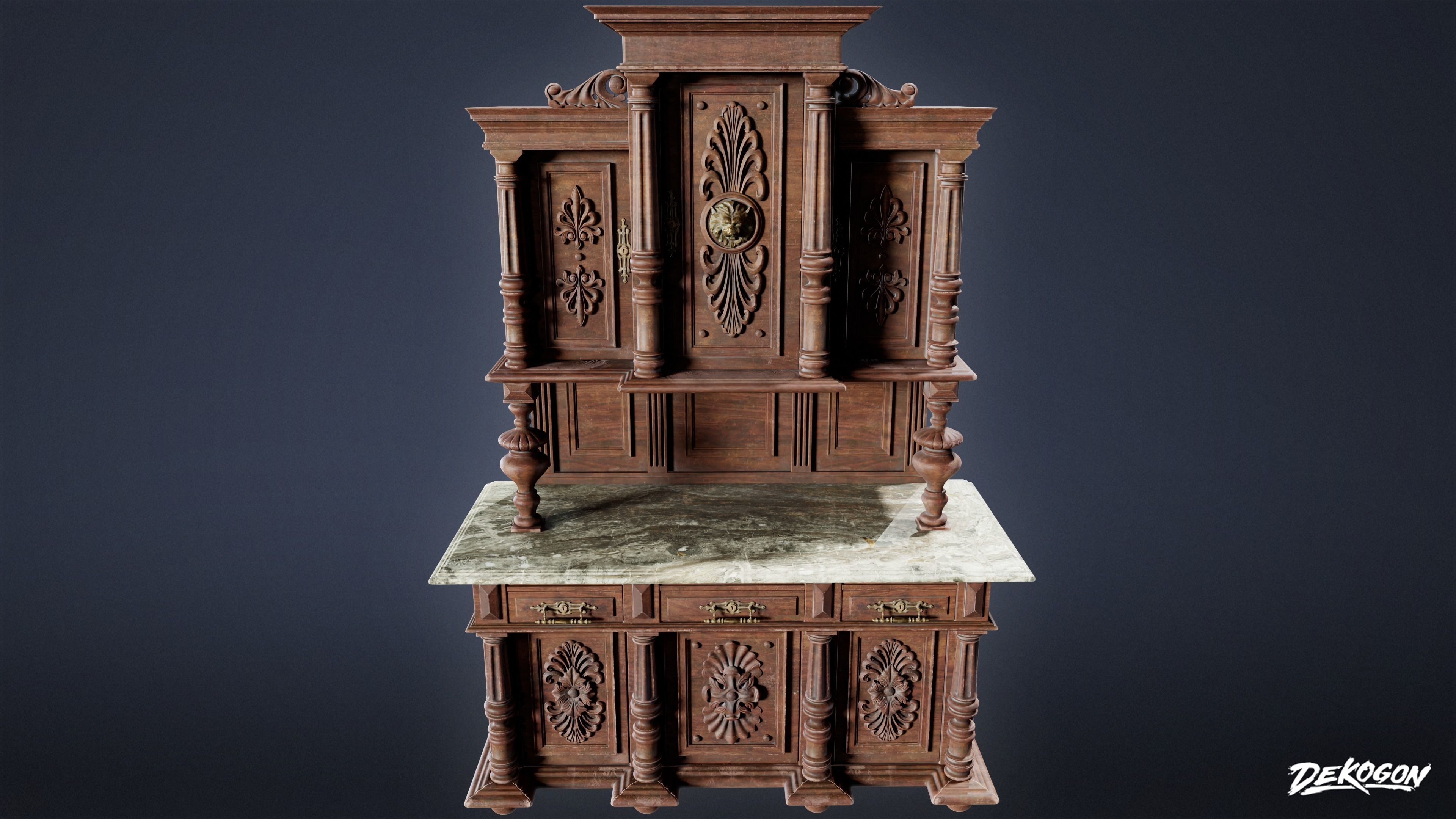 VICTORIAN - Cabinet Victorian 04 - LOW POLY AND NANITE Low-poly 3D model_1