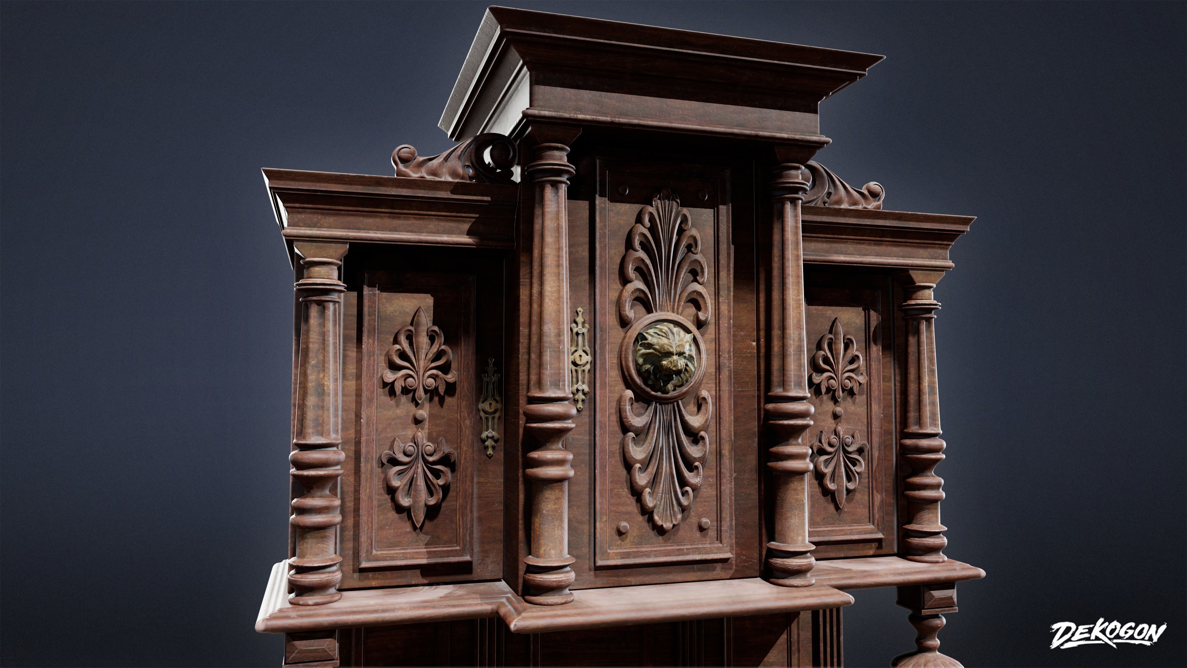 VICTORIAN - Cabinet Victorian 04 - LOW POLY AND NANITE Low-poly 3D model_6