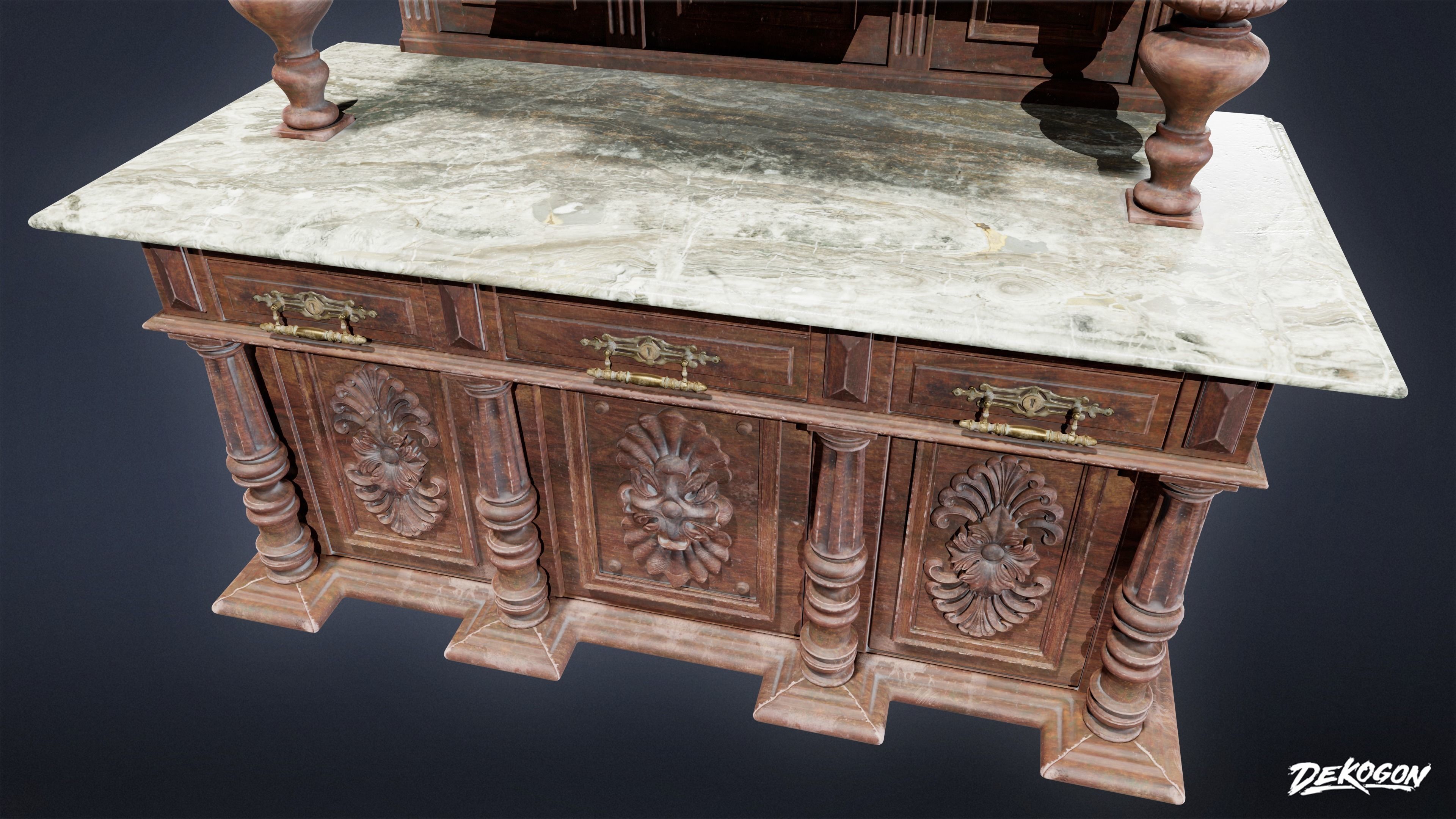 VICTORIAN - Cabinet Victorian 04 - LOW POLY AND NANITE Low-poly 3D model_7