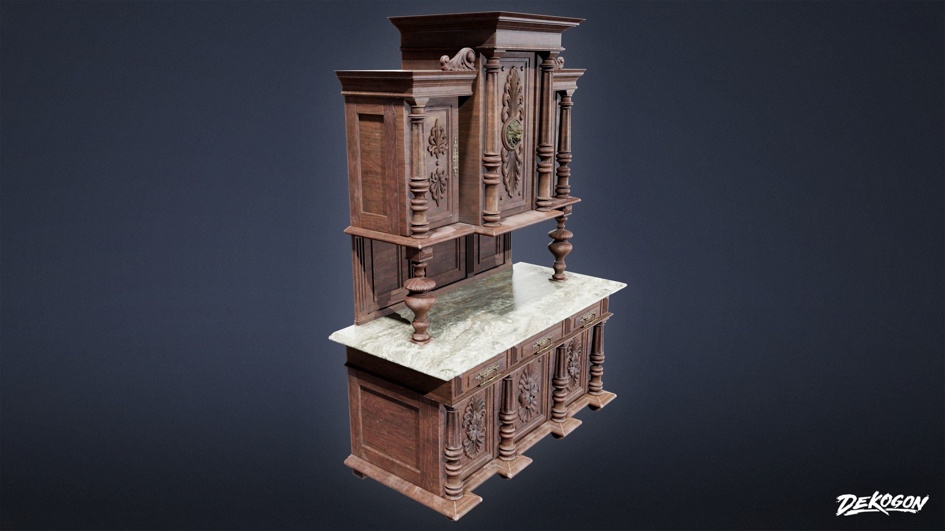 VICTORIAN - Cabinet Victorian 04 - LOW POLY AND NANITE Low-poly 3D model_2