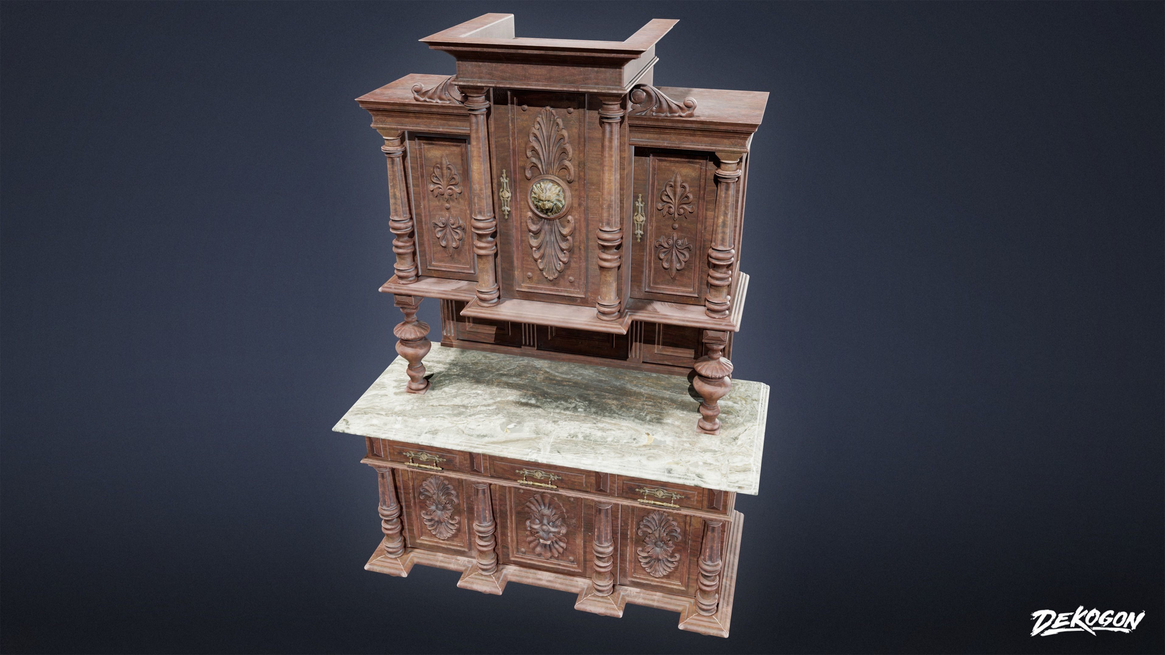 VICTORIAN - Cabinet Victorian 04 - LOW POLY AND NANITE Low-poly 3D model_4