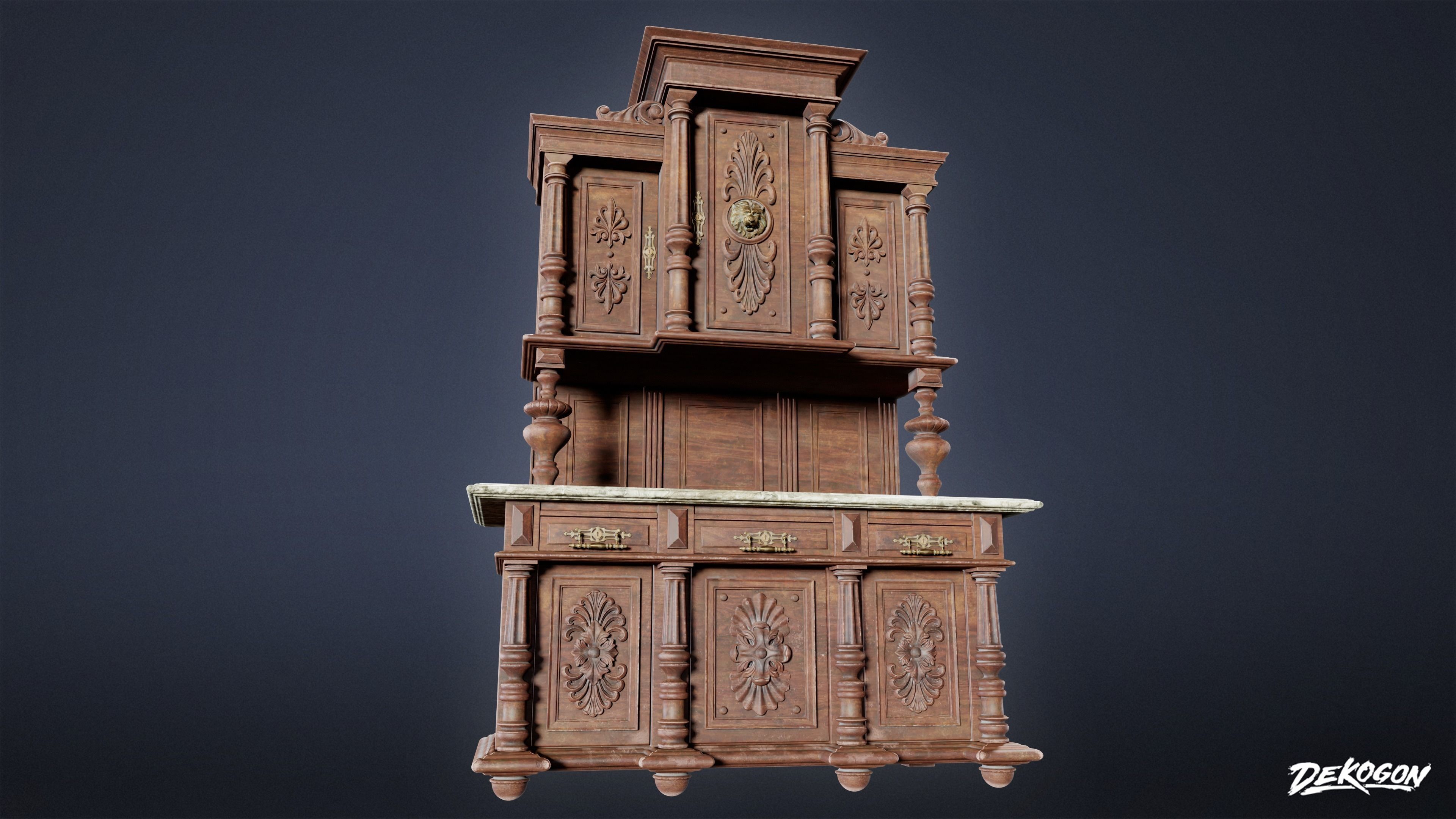 VICTORIAN - Cabinet Victorian 04 - LOW POLY AND NANITE Low-poly 3D model_5