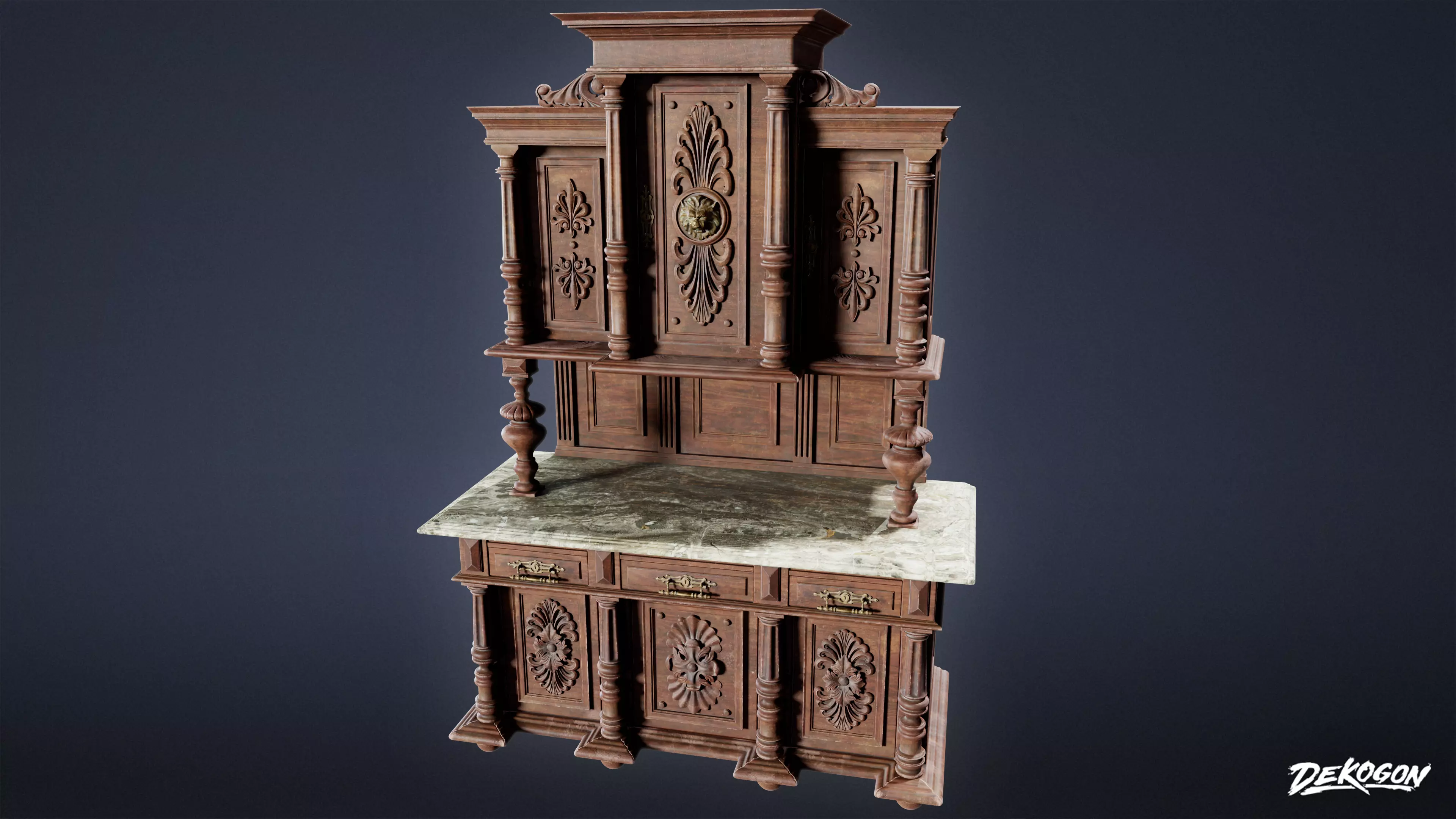 VICTORIAN - Cabinet Victorian 04 - LOW POLY AND NANITE Low-poly 3D model_0