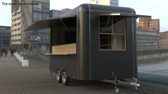 Food Trailer Black with Equipment 3D model 4