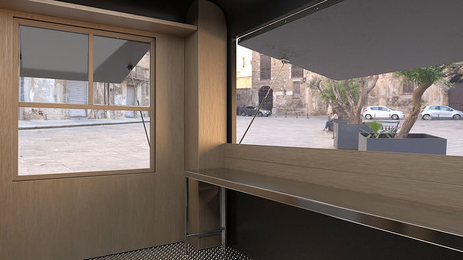 Food Trailer Black with Equipment 3D model 2