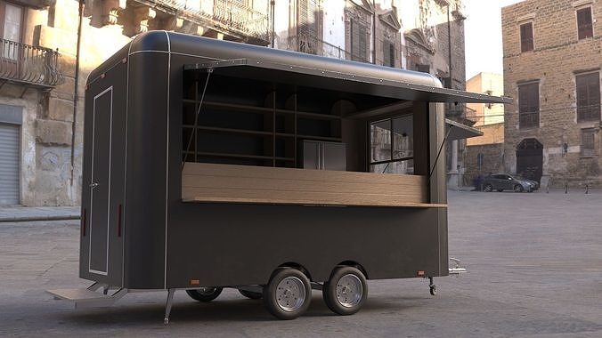 Food Trailer Black with Equipment 3D model 5