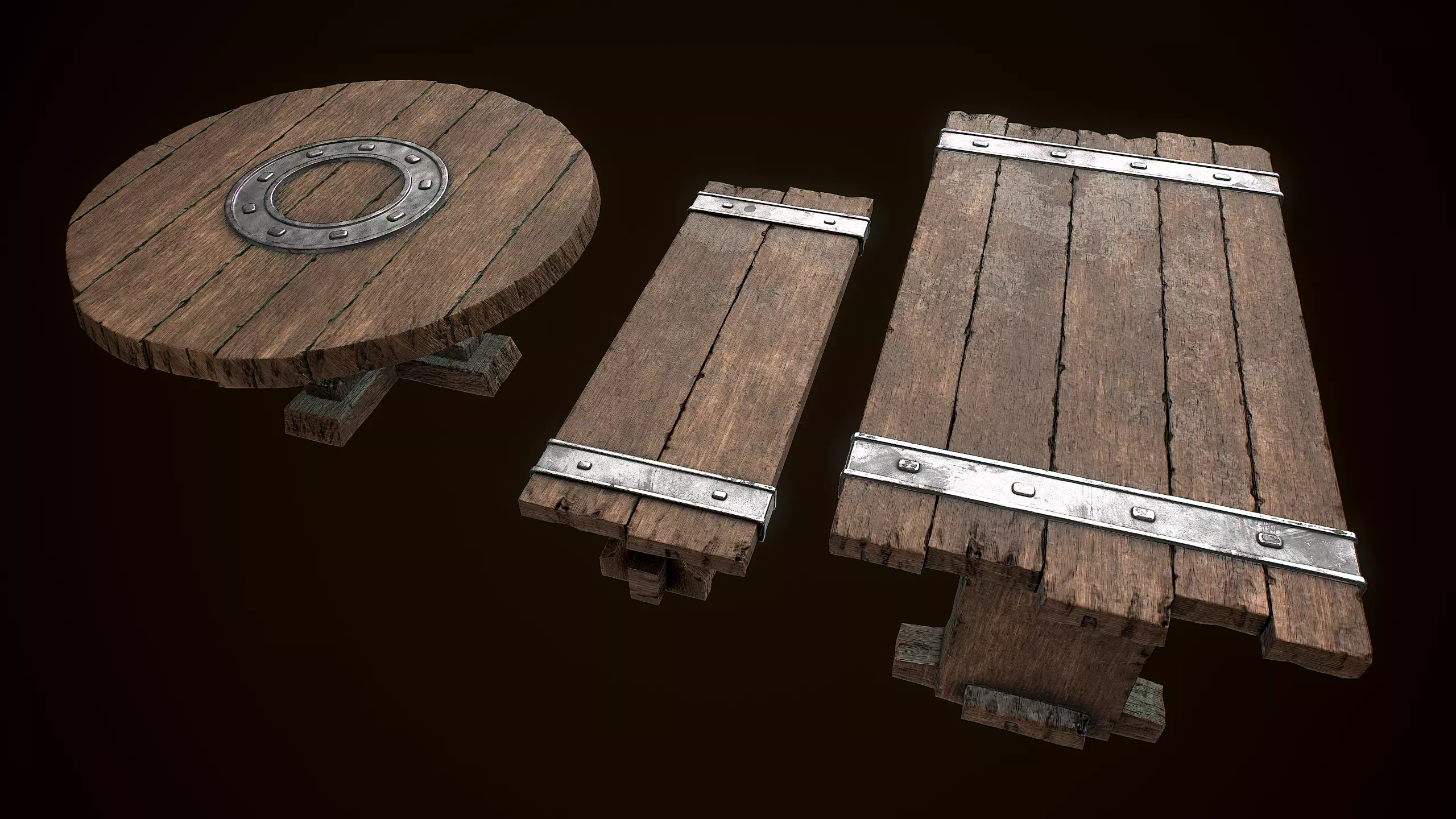 Old Medieval Viking table game ready low poly model  Low-poly 3D model_0