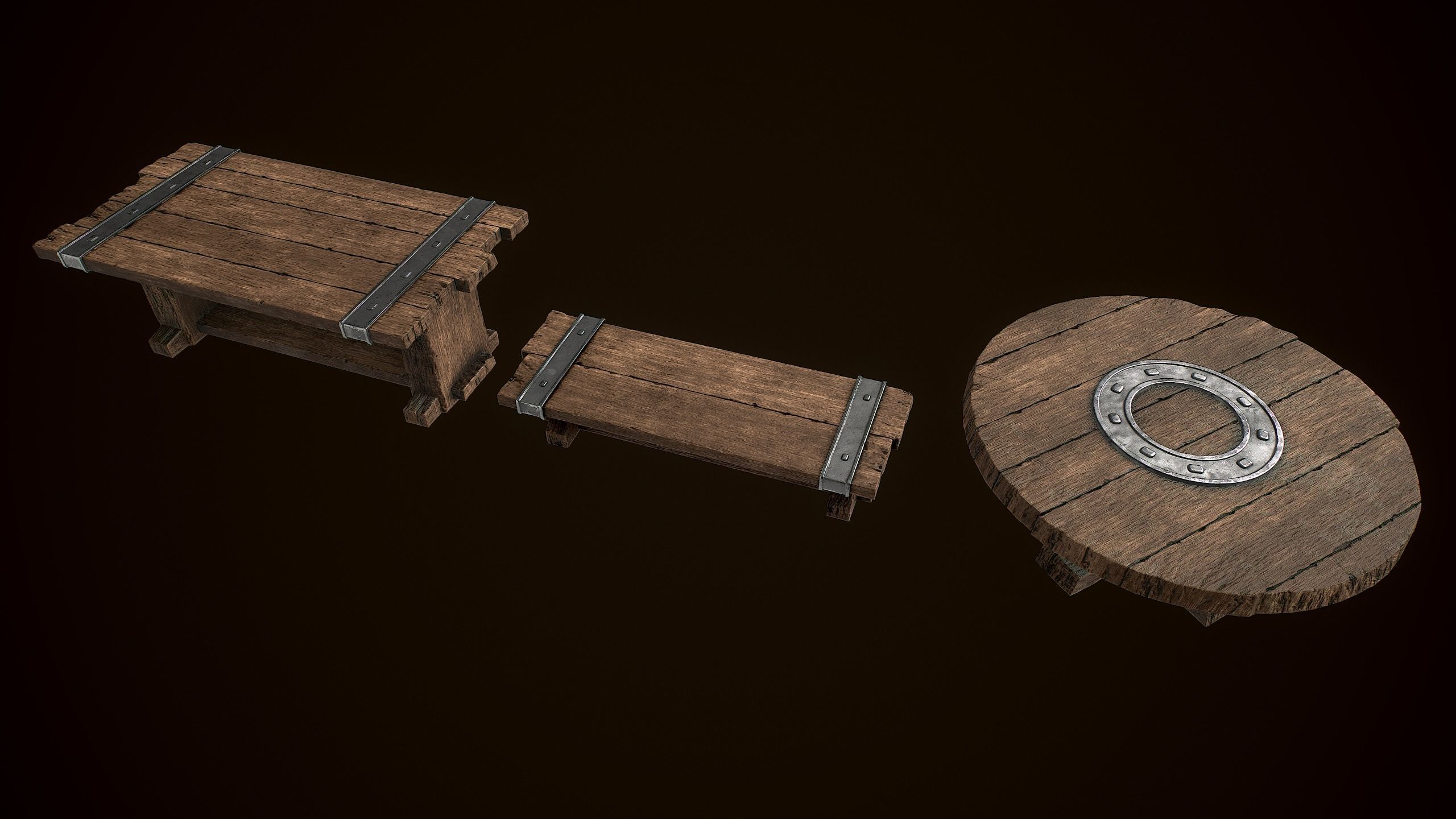 Old Medieval Viking table game ready low poly model  Low-poly 3D model_9