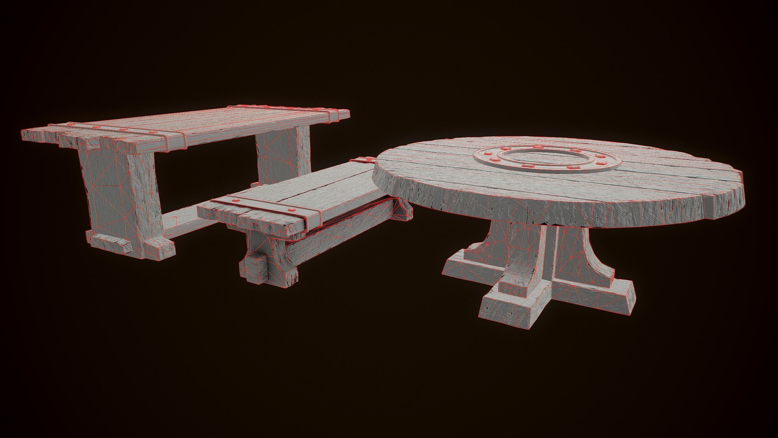 Old Medieval Viking table game ready low poly model  Low-poly 3D model_12