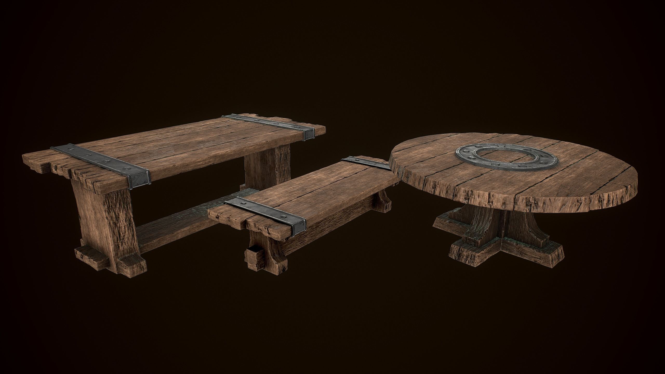 Old Medieval Viking table game ready low poly model  Low-poly 3D model_8