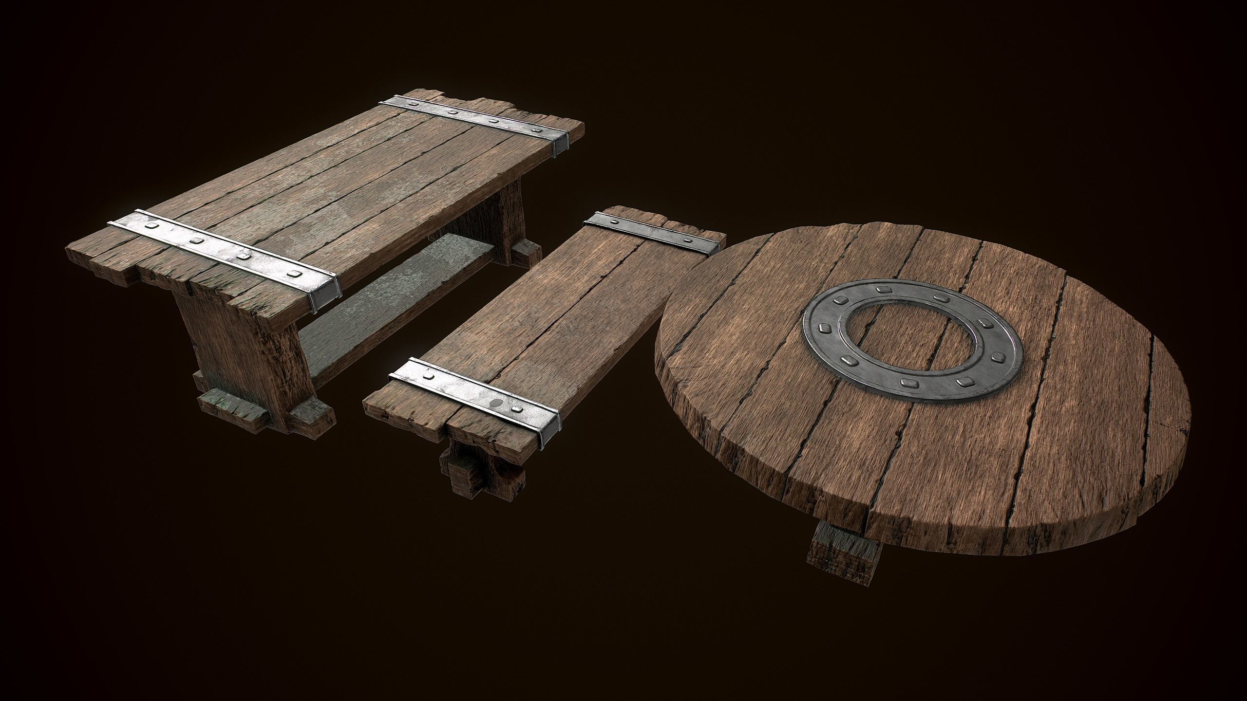 Old Medieval Viking table game ready low poly model  Low-poly 3D model_1