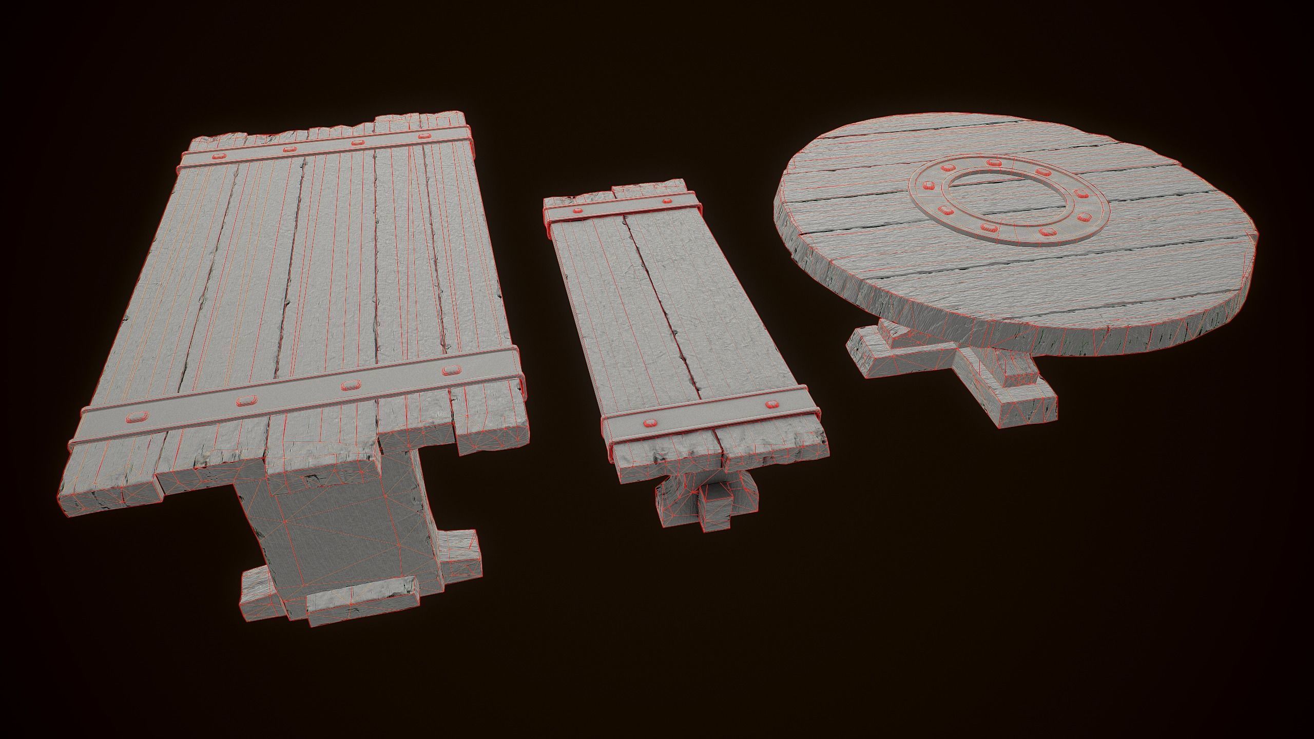 Old Medieval Viking table game ready low poly model  Low-poly 3D model_11