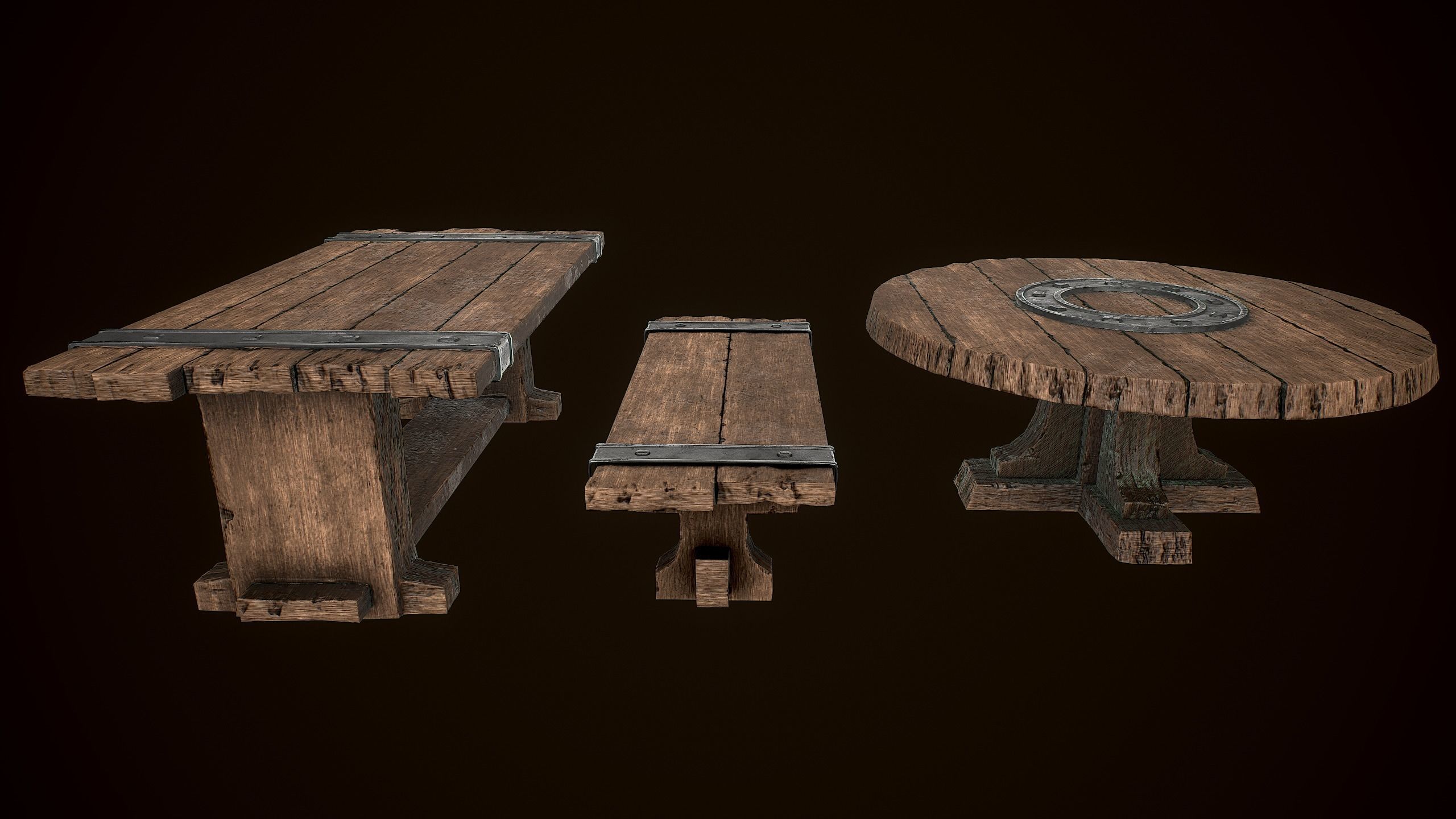Old Medieval Viking table game ready low poly model  Low-poly 3D model_6
