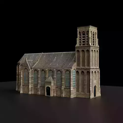 Old town Medieval church Low-poly 3D model