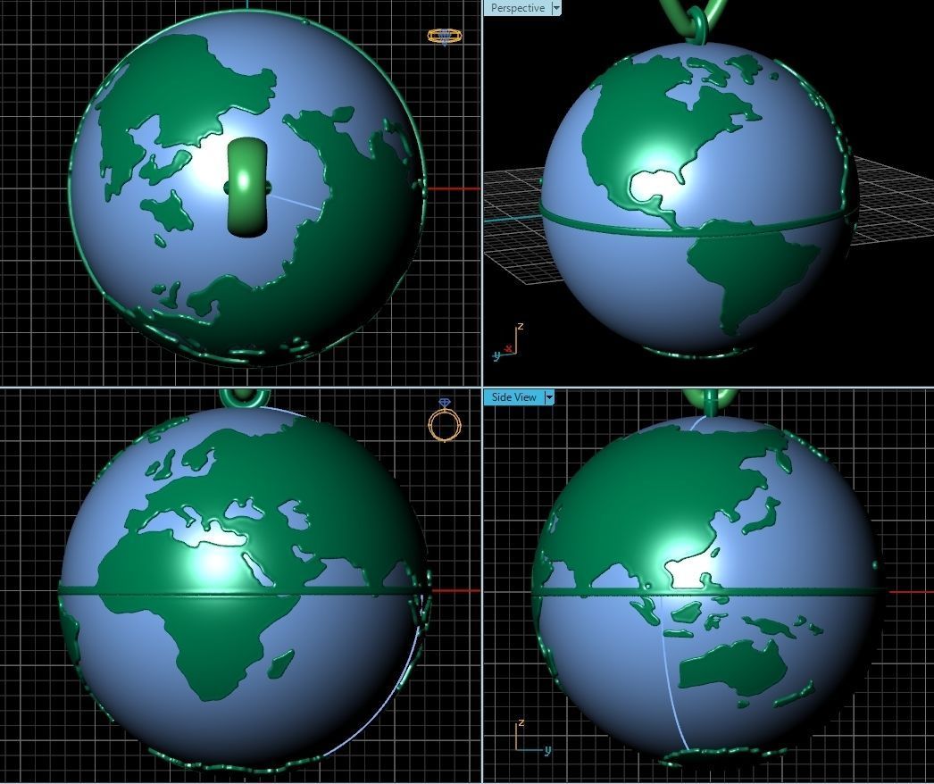 pendant planet earth map 3D print model_11
