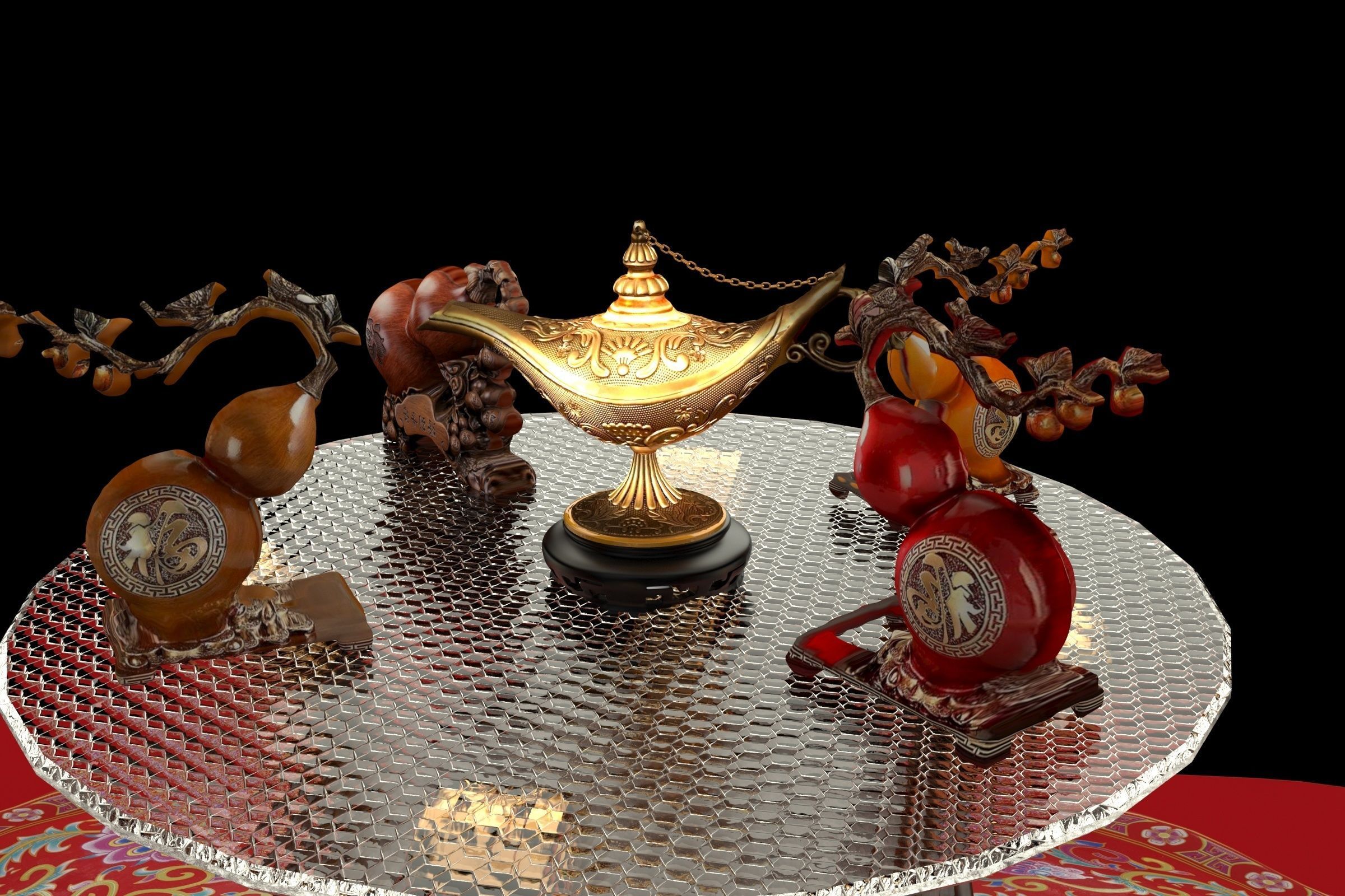 Chinese gourd and magic lamp 3D model_3