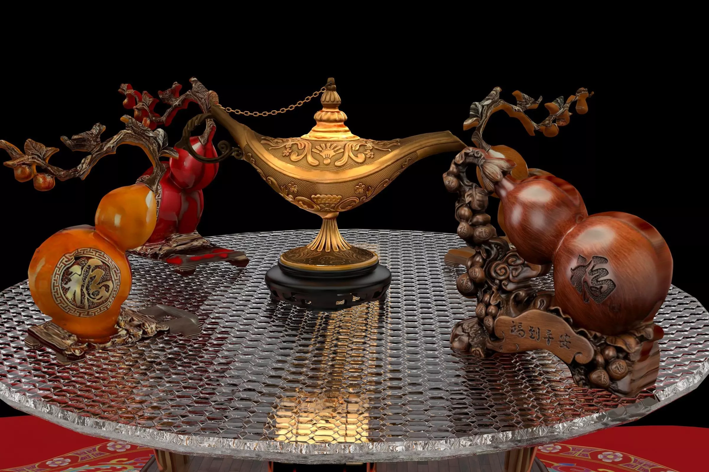 Chinese gourd and magic lamp 3D model_0