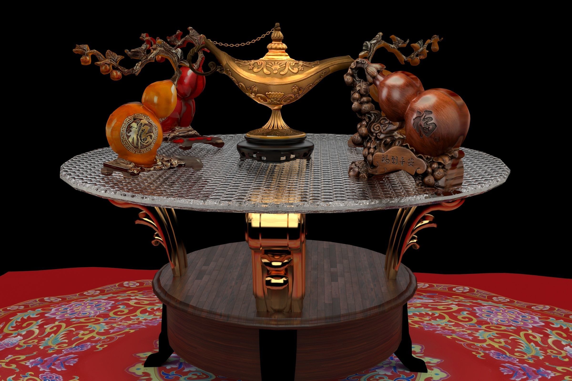Chinese gourd and magic lamp 3D model_4