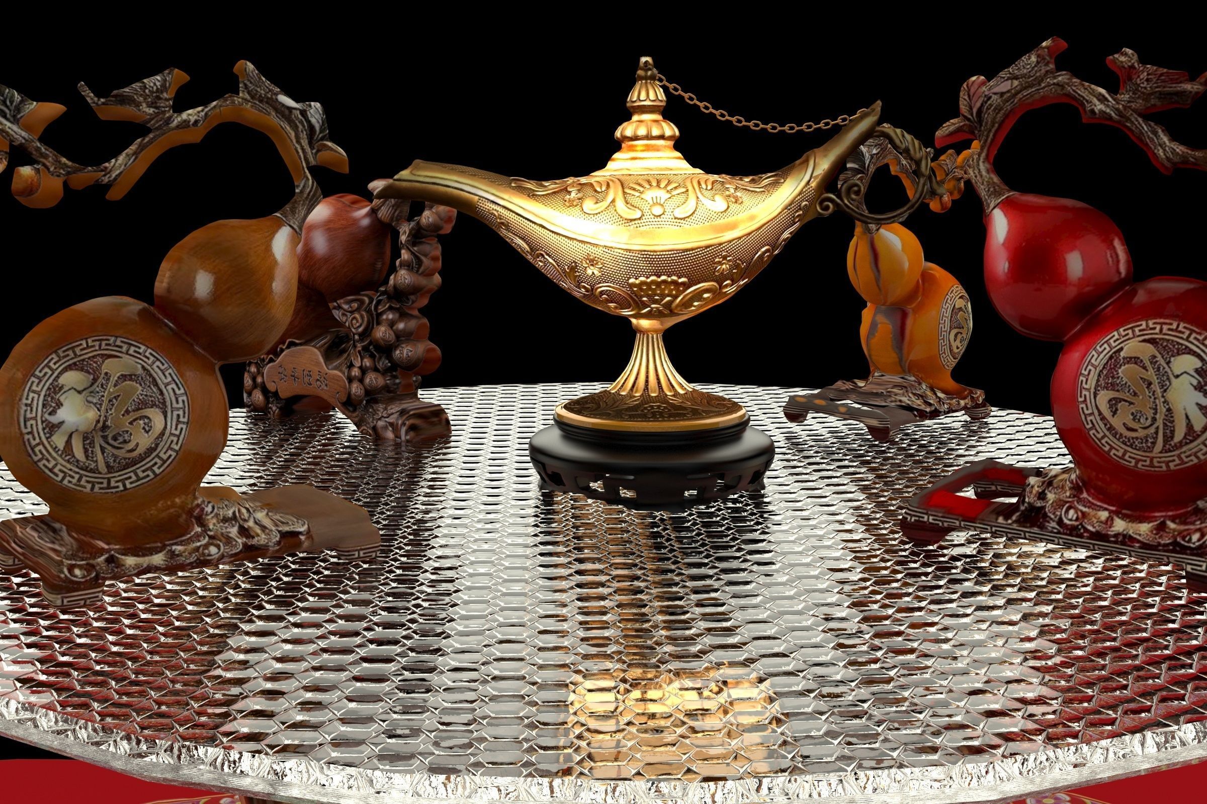 Chinese gourd and magic lamp 3D model_1