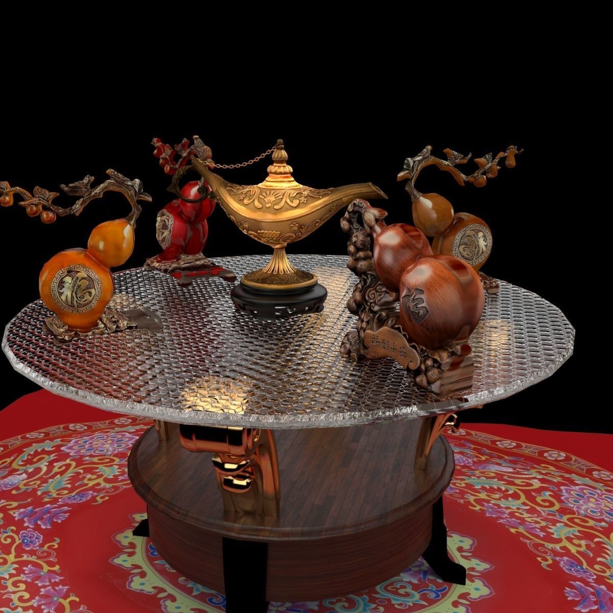 Chinese gourd and magic lamp 3D model_5