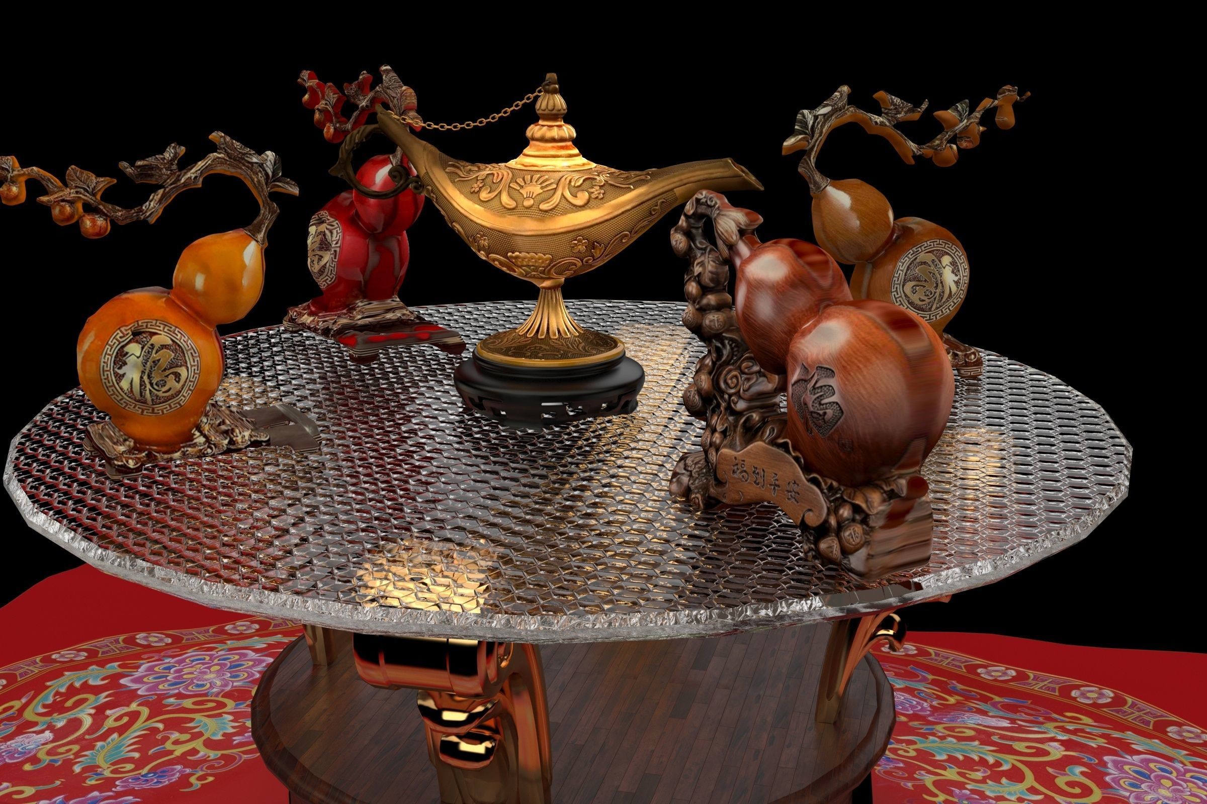 Chinese gourd and magic lamp 3D model_2