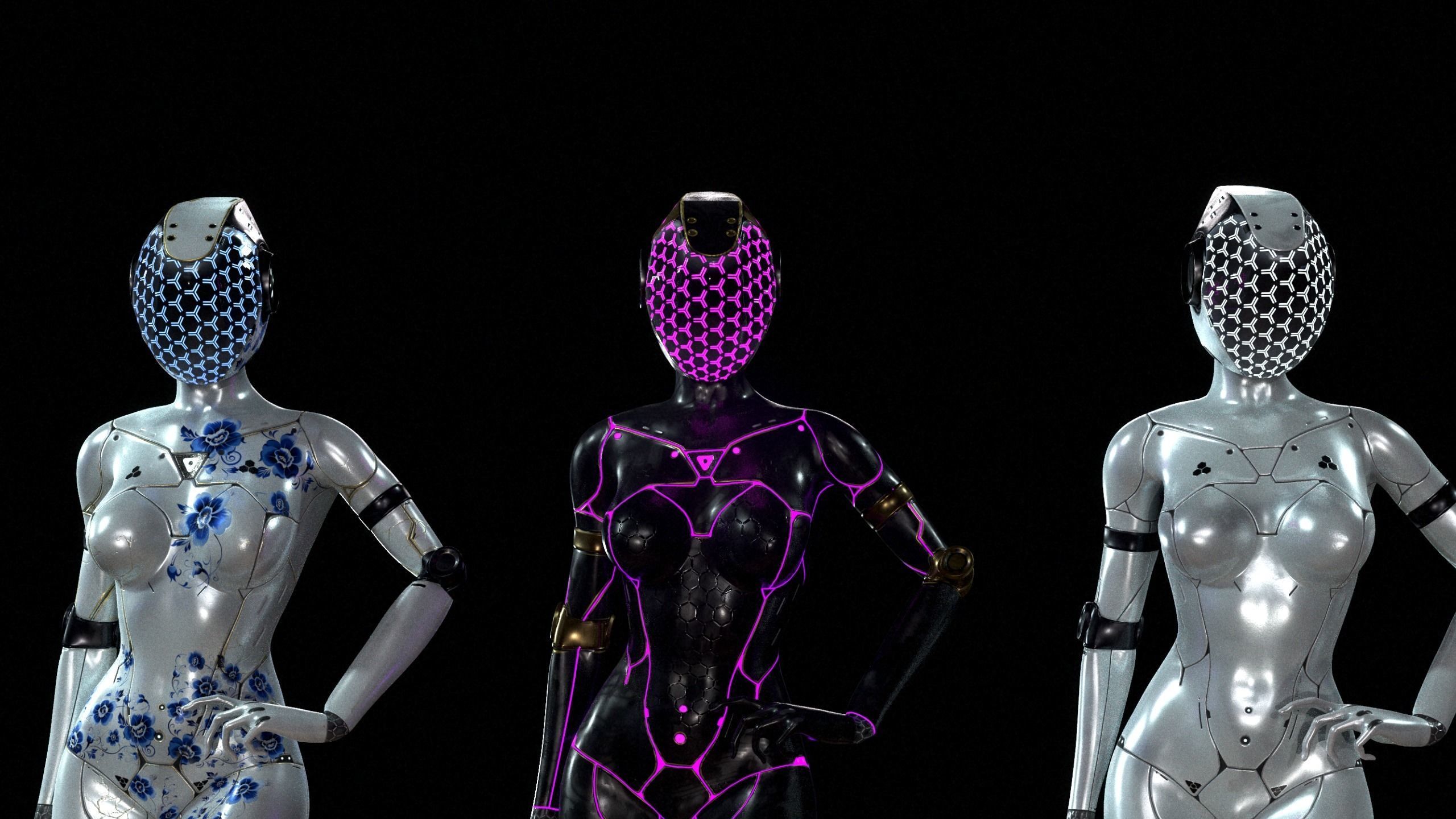 Robotic bionic girls  - game ready Low-poly 3D model_2
