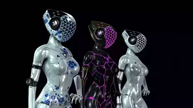 Robotic bionic girls  - game ready Low-poly 3D model