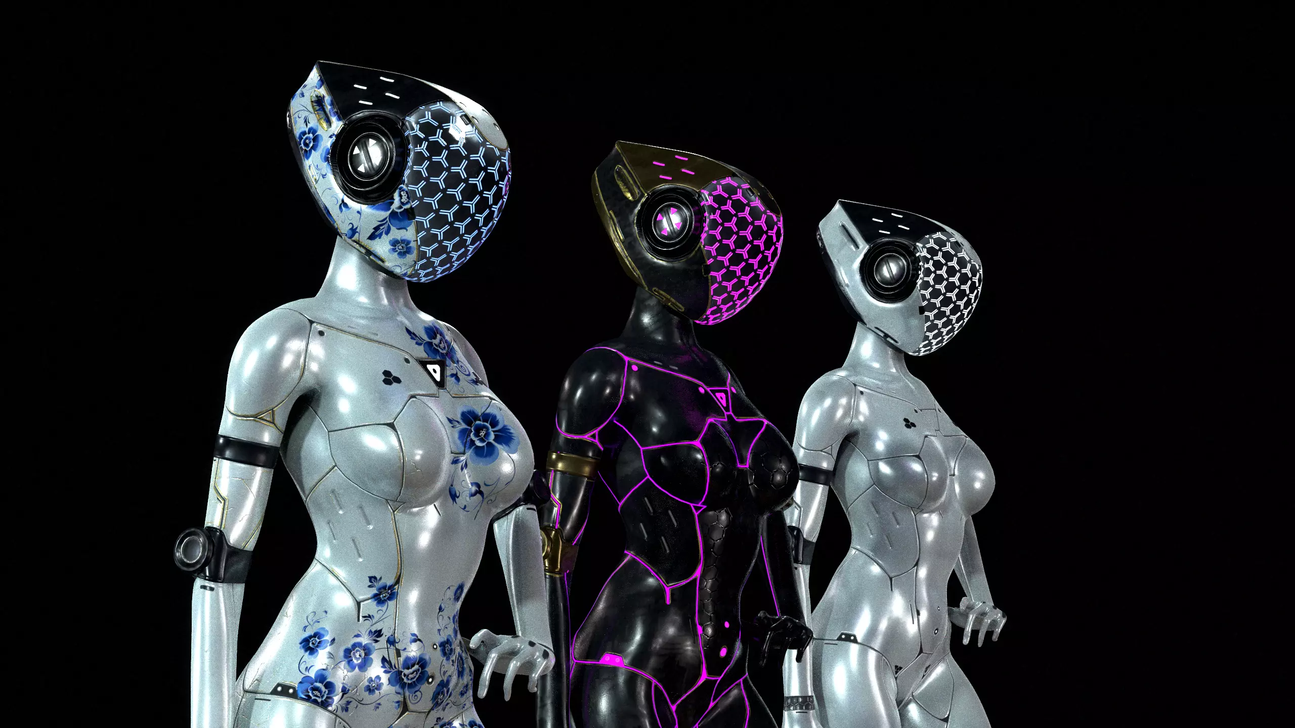 Robotic bionic girls  - game ready Low-poly 3D model_0