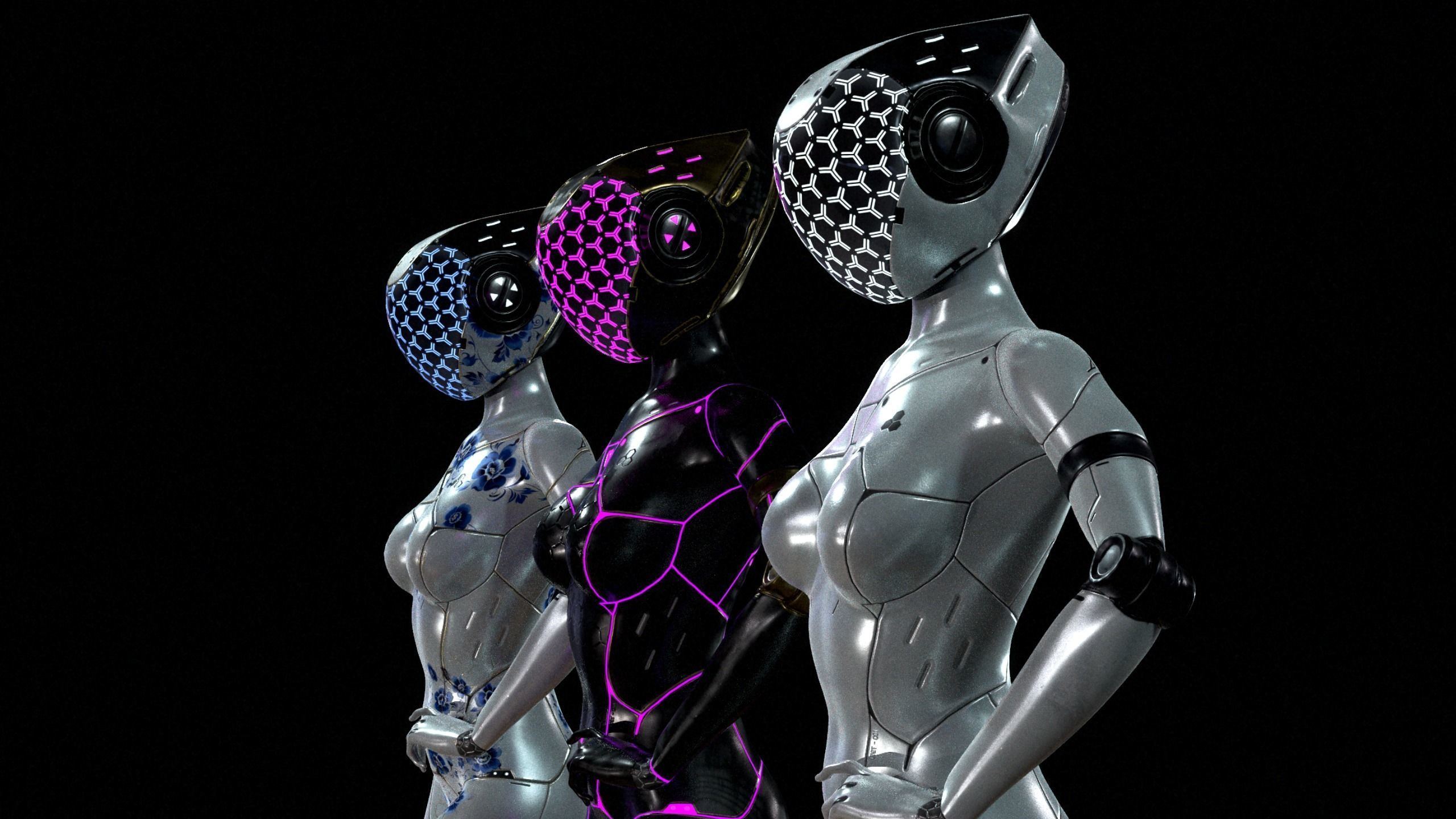 Robotic bionic girls  - game ready Low-poly 3D model_4