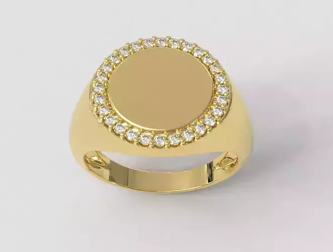 Round Diamond Signet Ring - 15mm