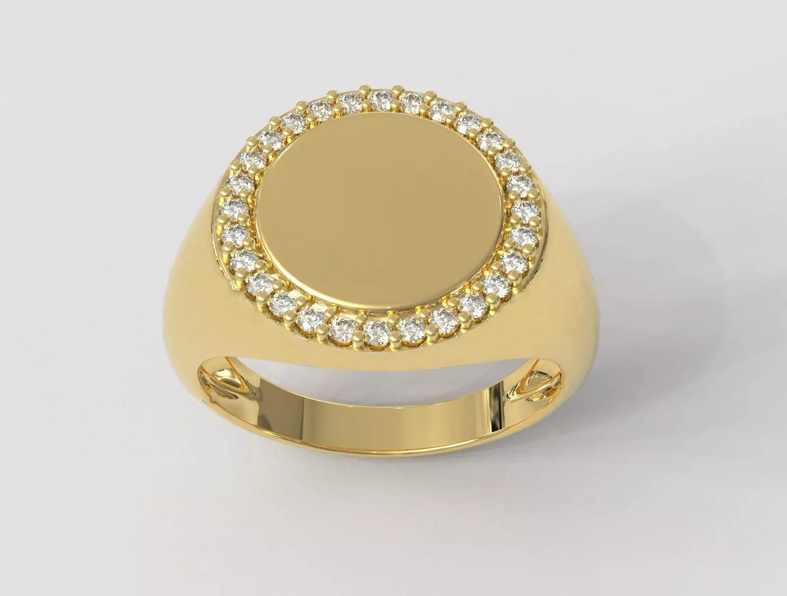 Round Diamond Signet Ring - 15mm 3D print model