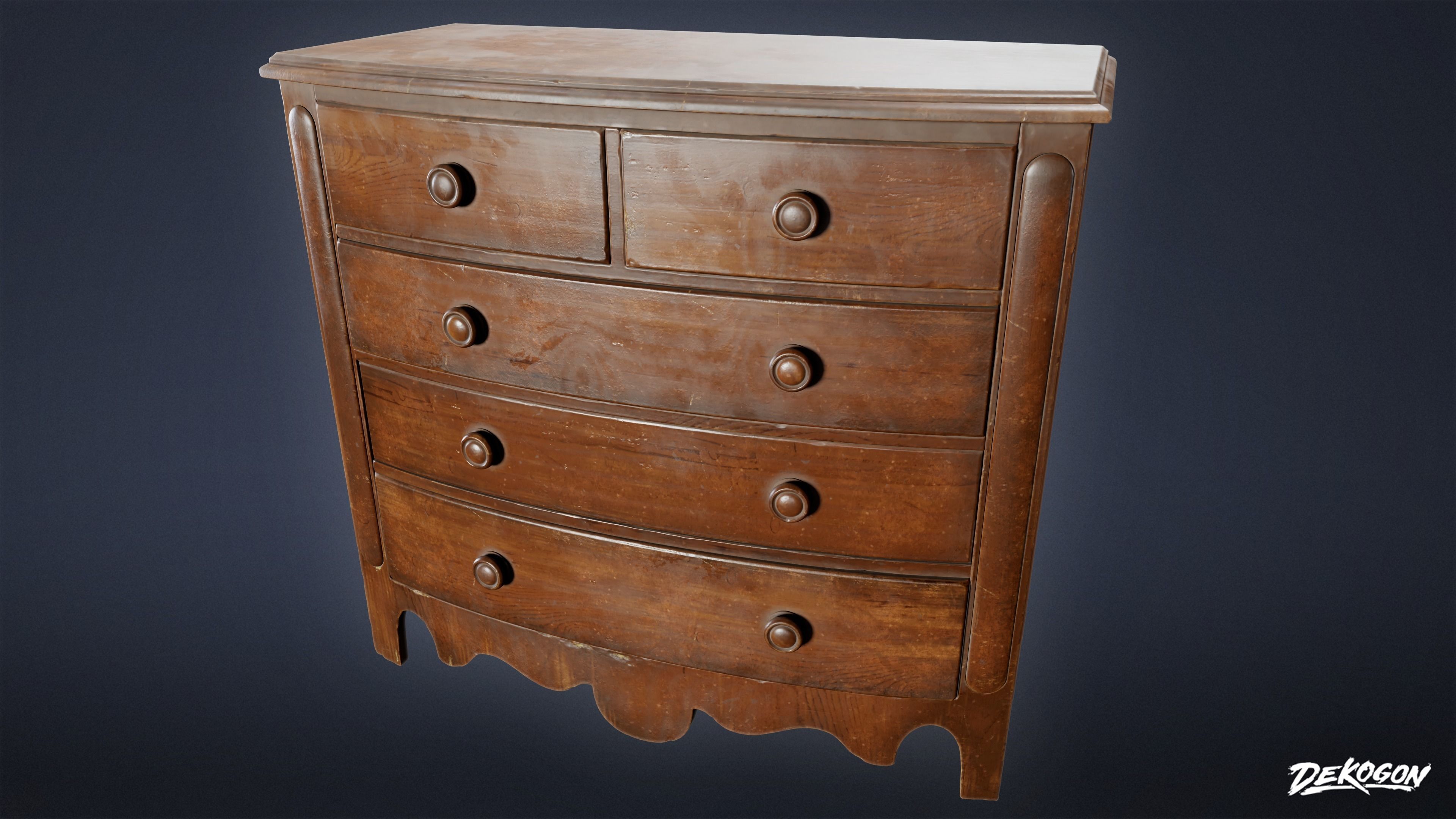 VICTORIAN - Chest Drawers 01 - LOW POLY AND NANITE Low-poly 3D model_1