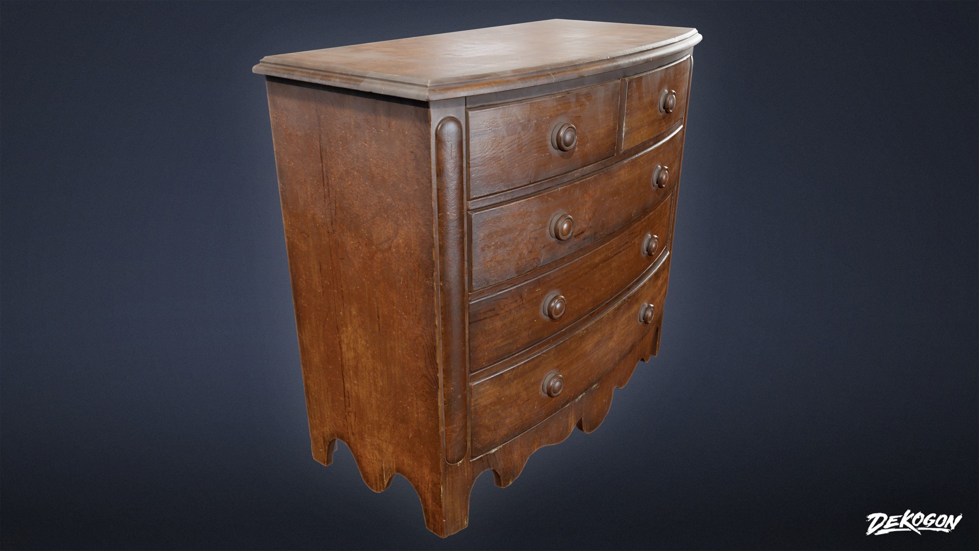 VICTORIAN - Chest Drawers 01 - LOW POLY AND NANITE Low-poly 3D model_2