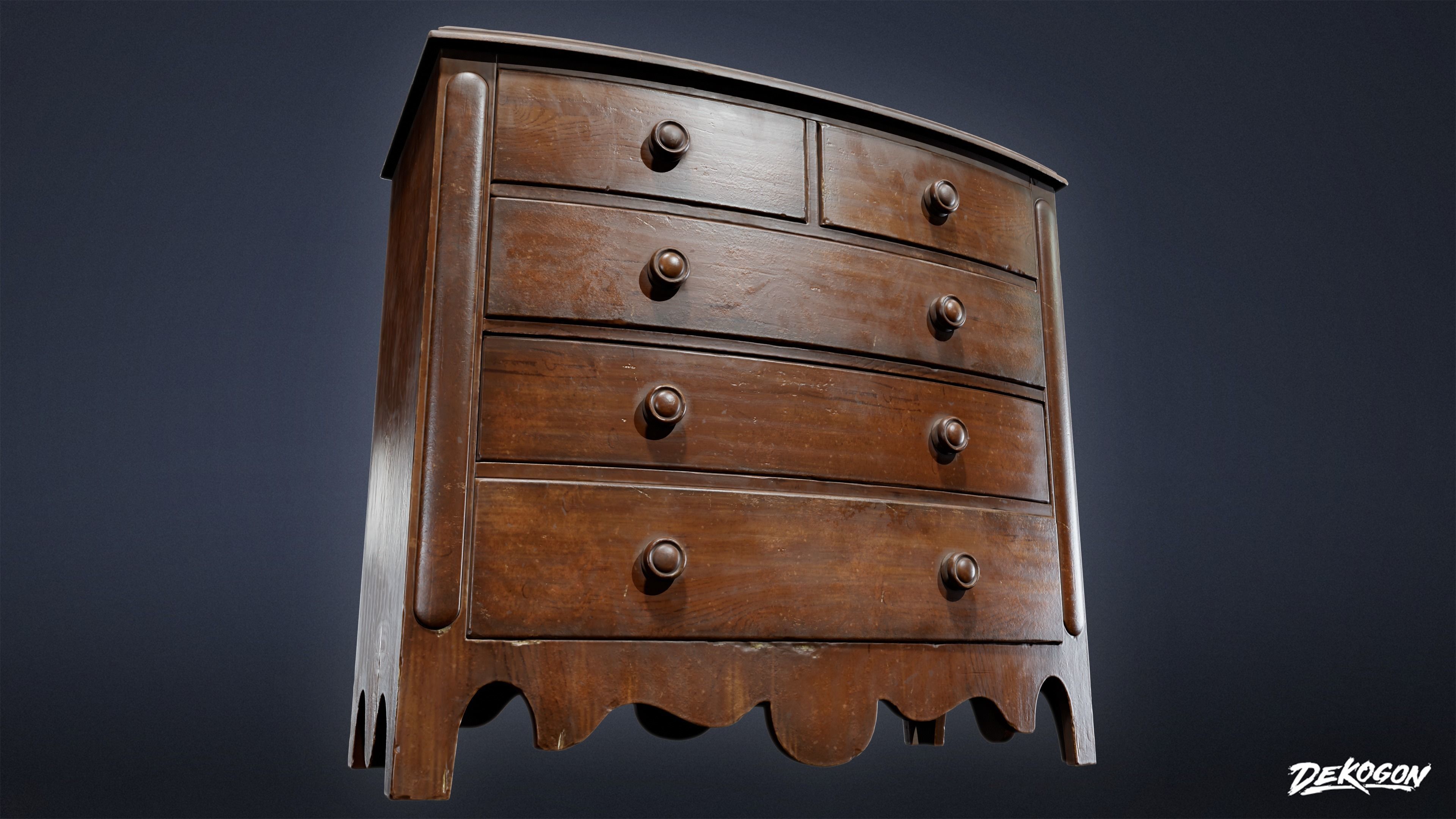 VICTORIAN - Chest Drawers 01 - LOW POLY AND NANITE Low-poly 3D model_5