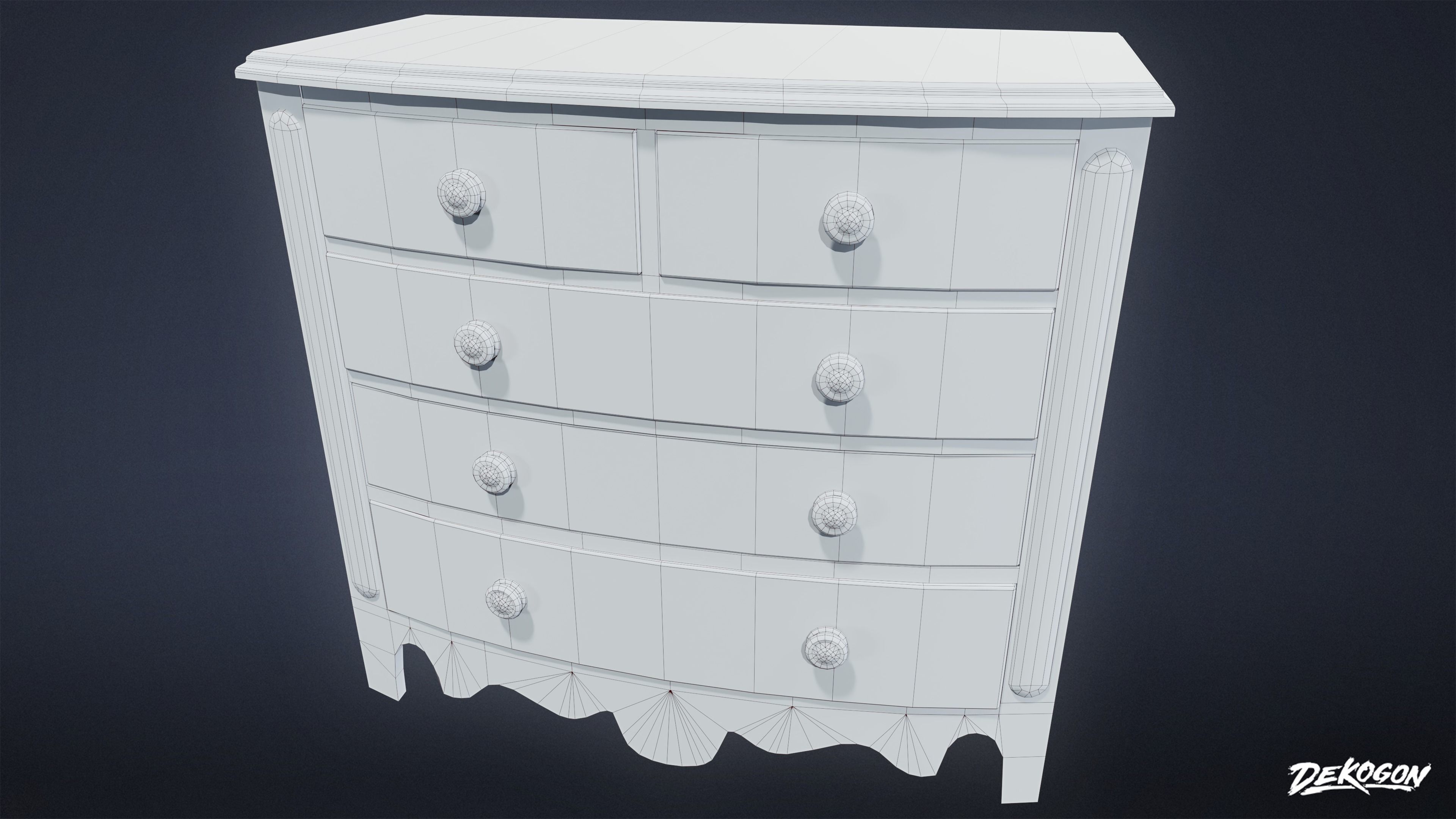 VICTORIAN - Chest Drawers 01 - LOW POLY AND NANITE Low-poly 3D model_6
