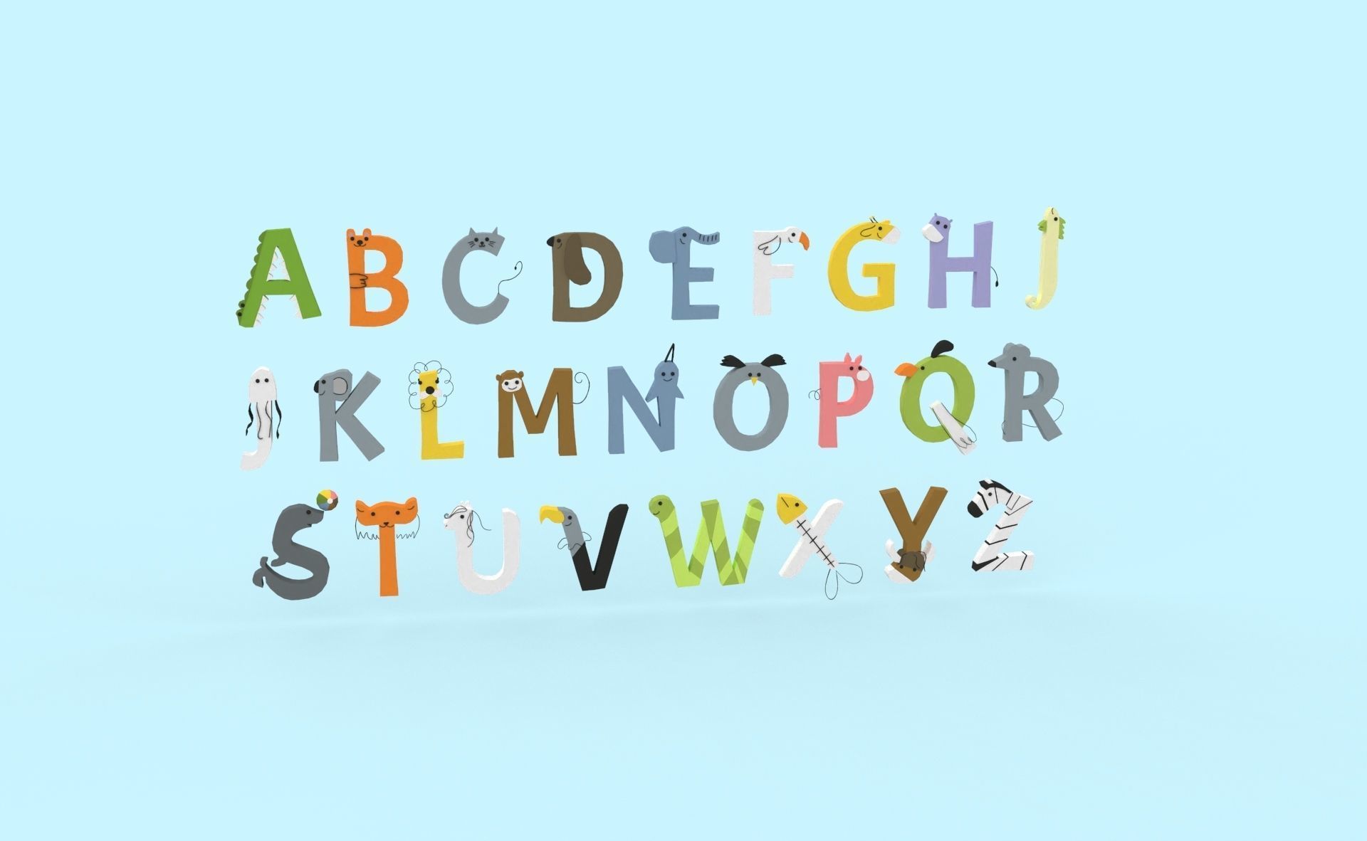 Cartoon Animal Alphabet v024 Low-poly 3D model_14