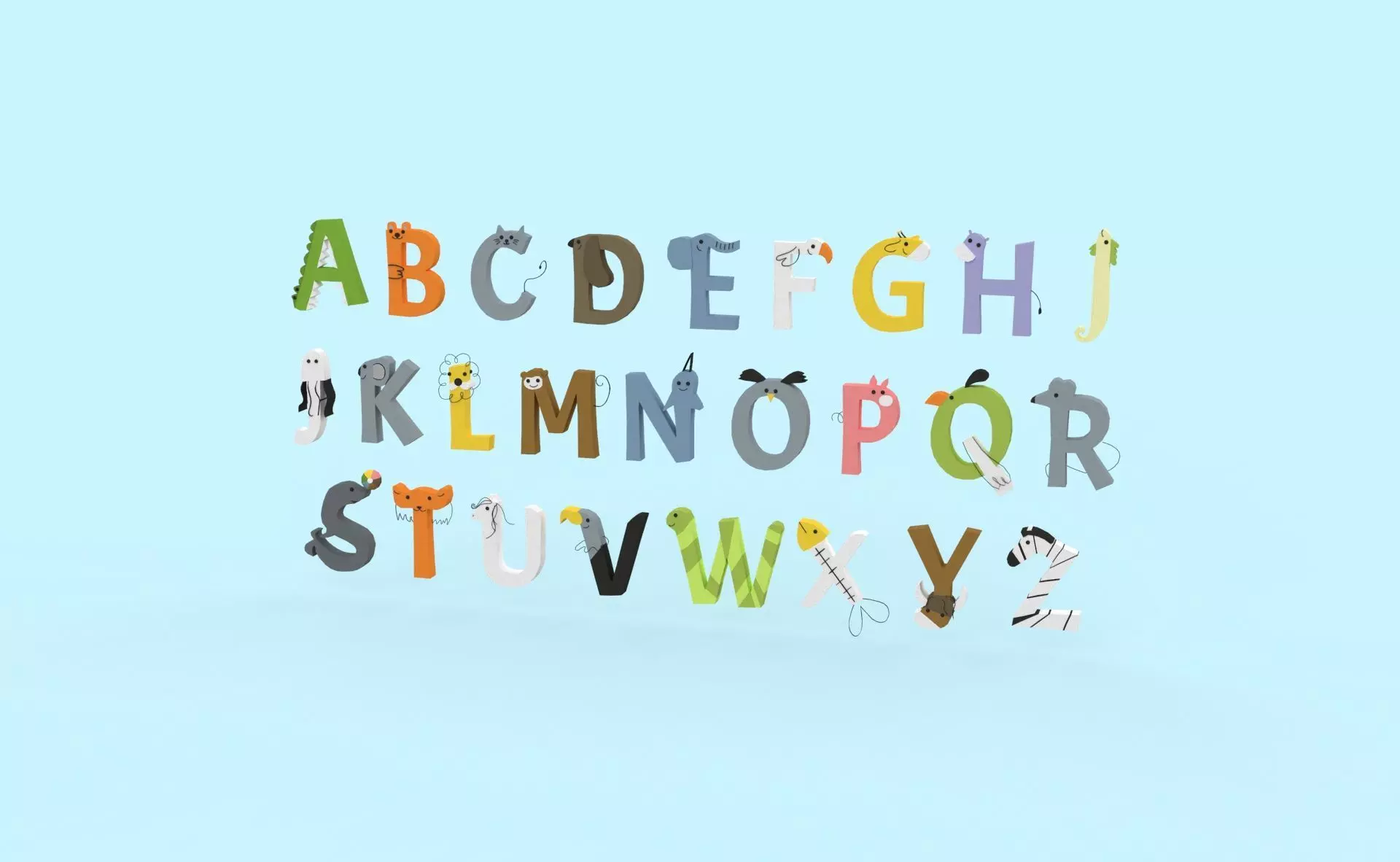 Cartoon Animal Alphabet v024 Low-poly 3D model_0