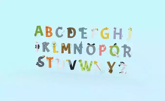 Cartoon Animal Alphabet v024 Low-poly 3D model