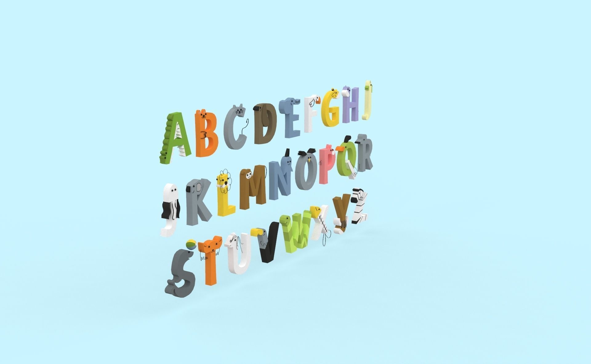 Cartoon Animal Alphabet v024 Low-poly 3D model_12