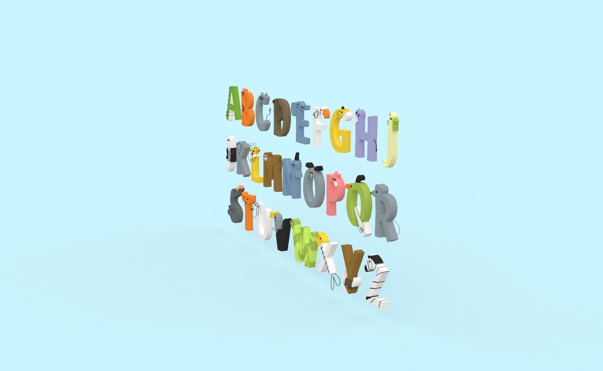 Cartoon Animal Alphabet v024 Low-poly 3D model_2