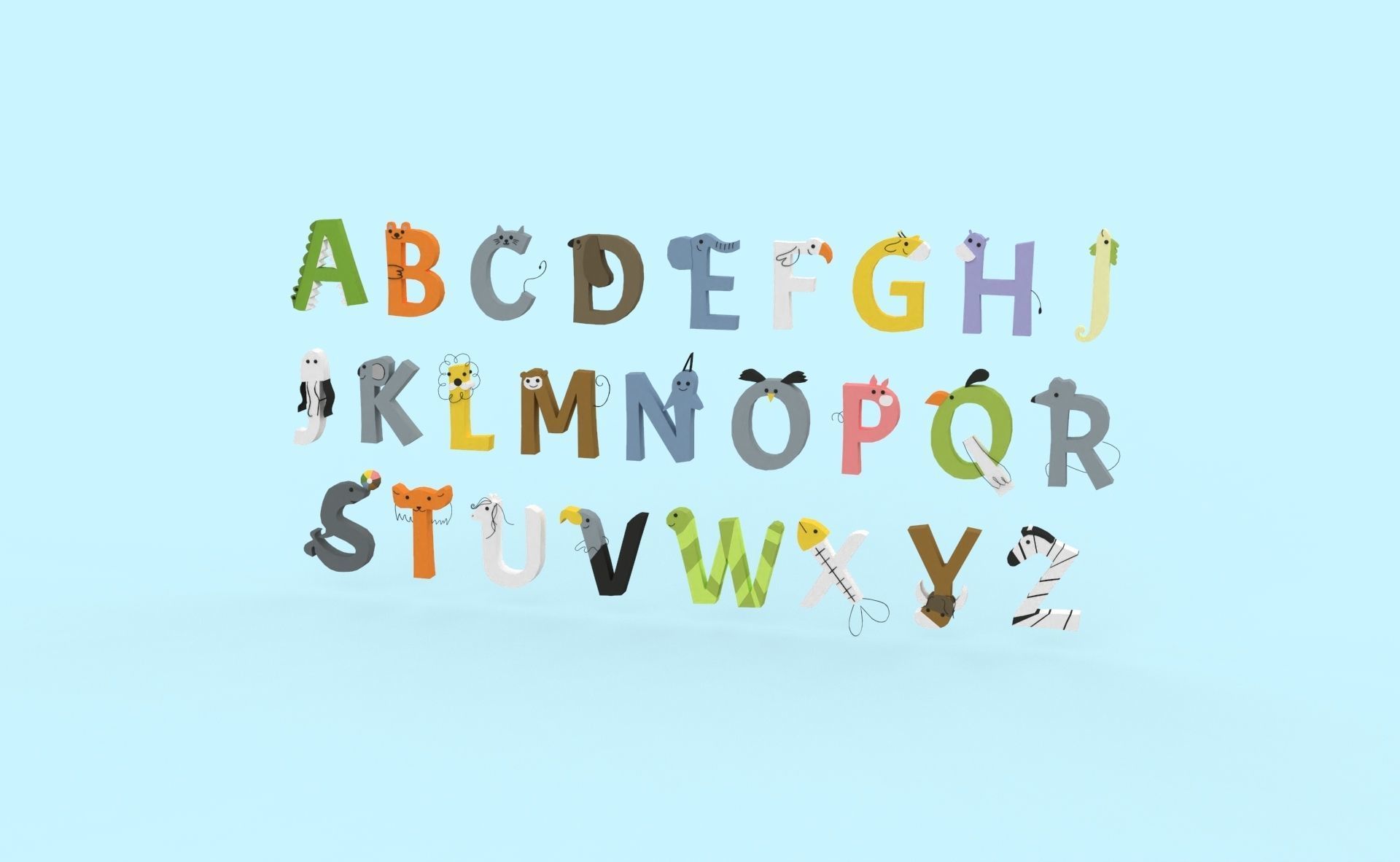 Cartoon Animal Alphabet v024 Low-poly 3D model_15