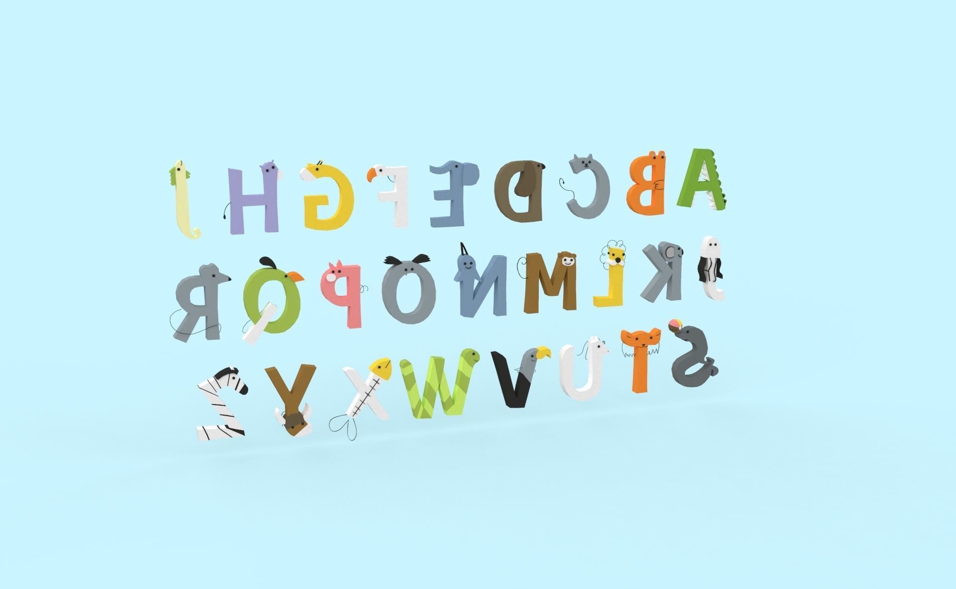 Cartoon Animal Alphabet v024 Low-poly 3D model_6