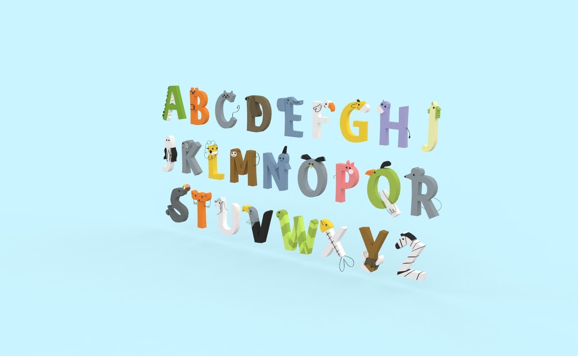 Cartoon Animal Alphabet v024 Low-poly 3D model_1