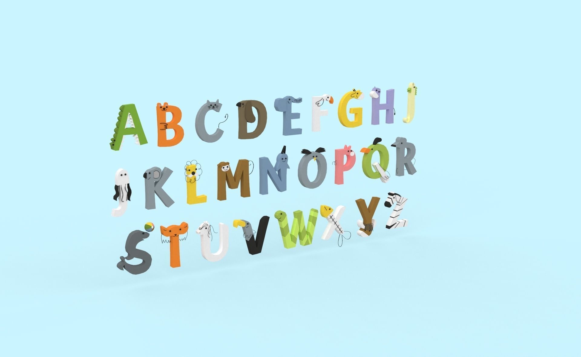 Cartoon Animal Alphabet v024 Low-poly 3D model_13