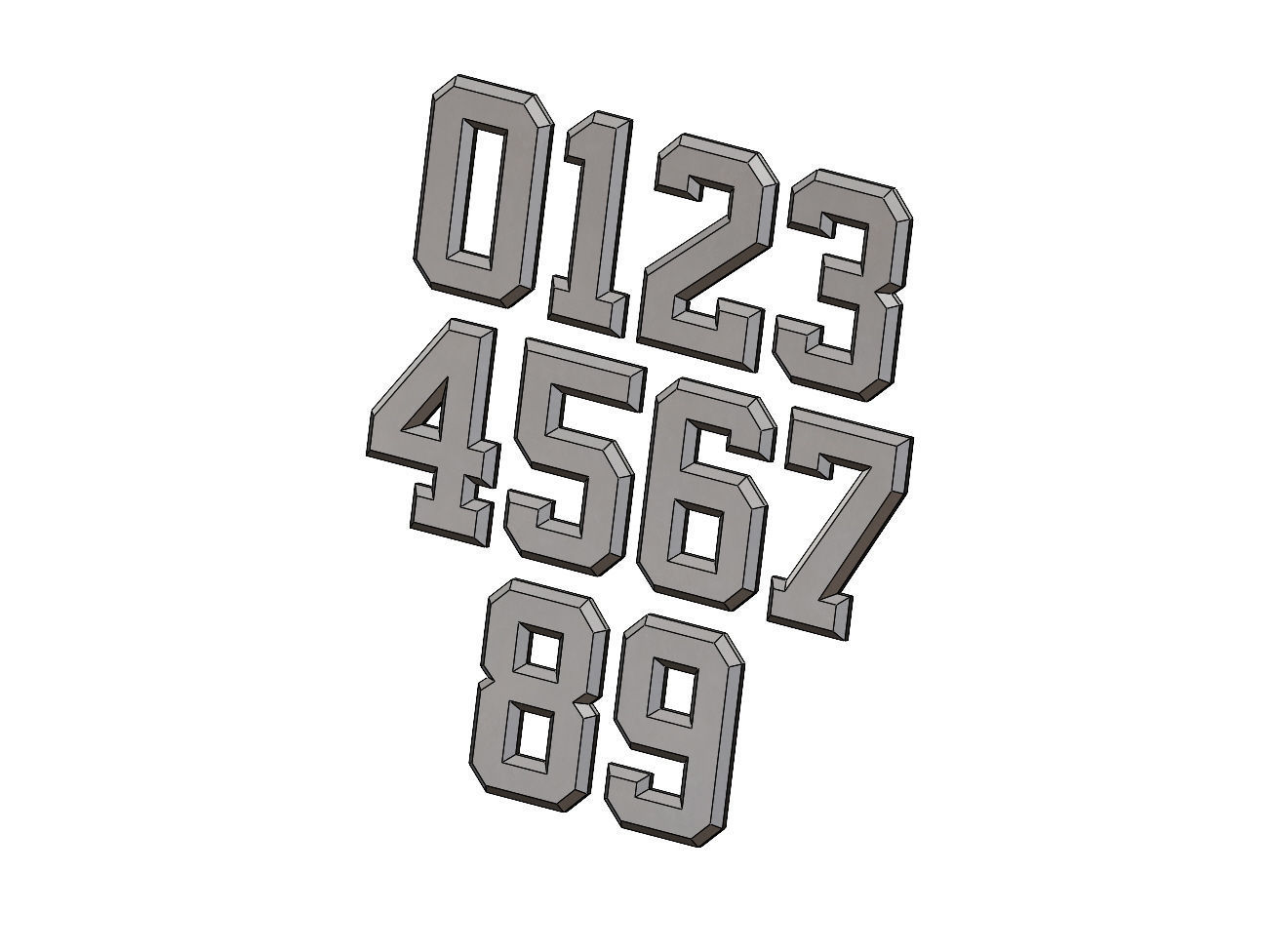 Chamfered NBA font numbers set 3D print model_9