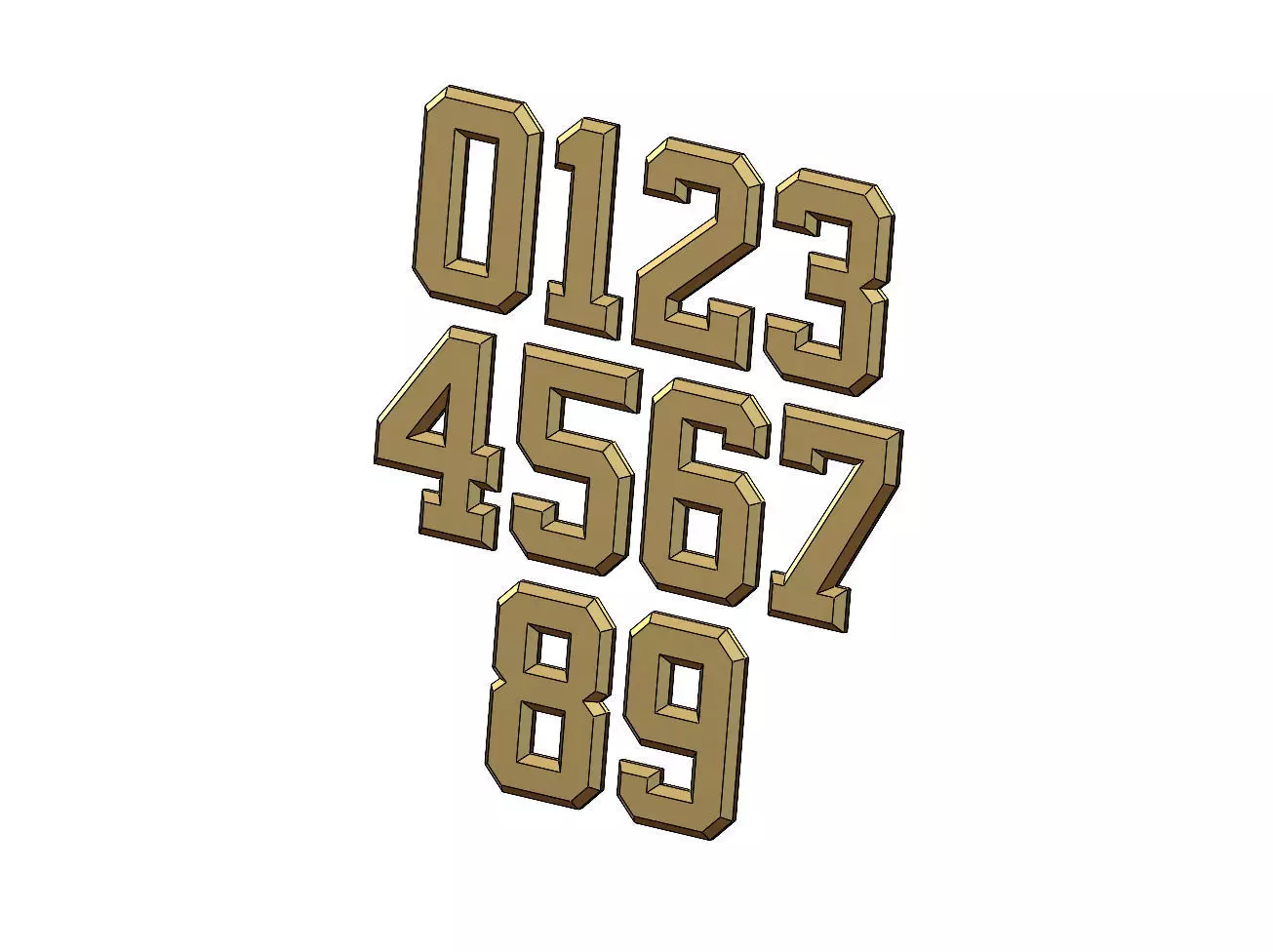 Chamfered NBA font numbers set 3D print model_0