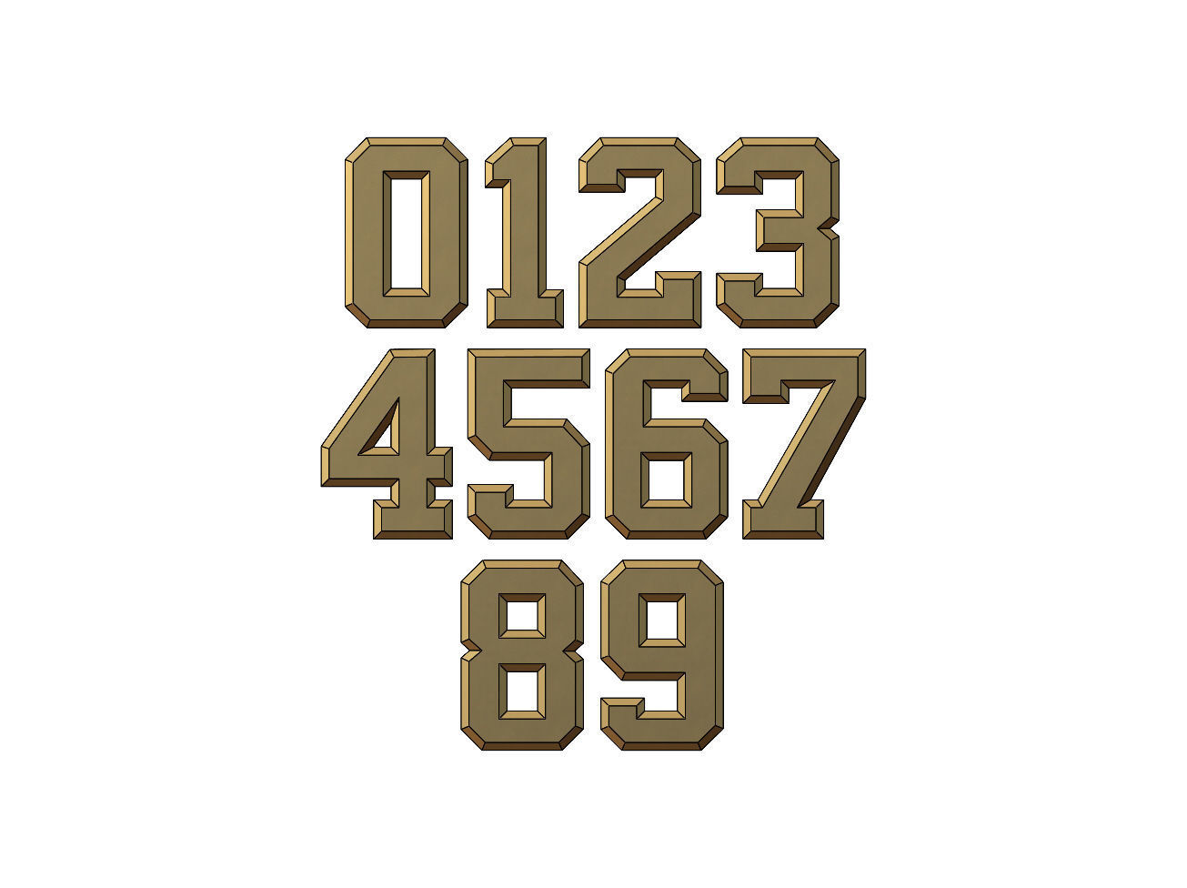Chamfered NBA font numbers set 3D print model_1