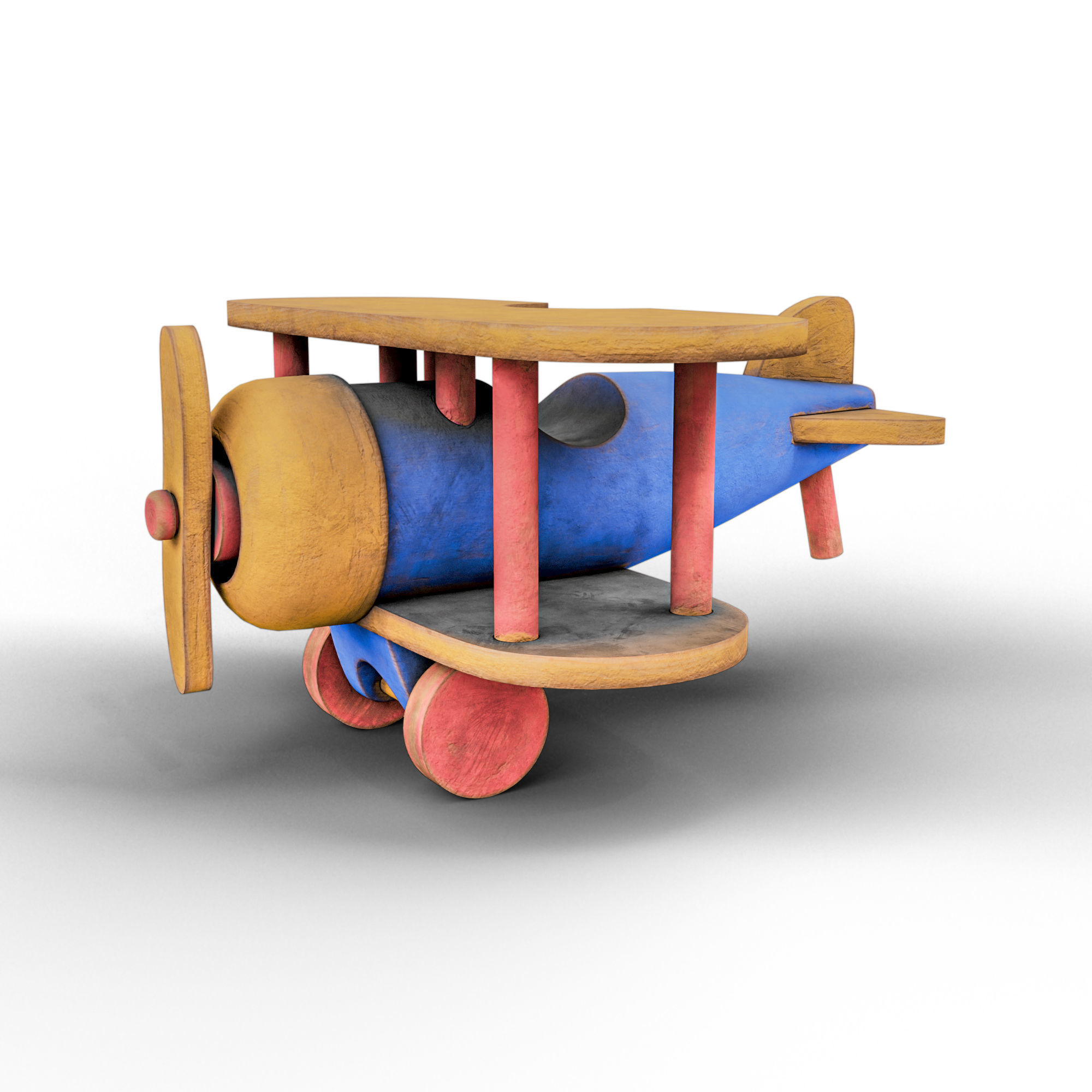 Wooden Old Airplane Toy 3D model_2