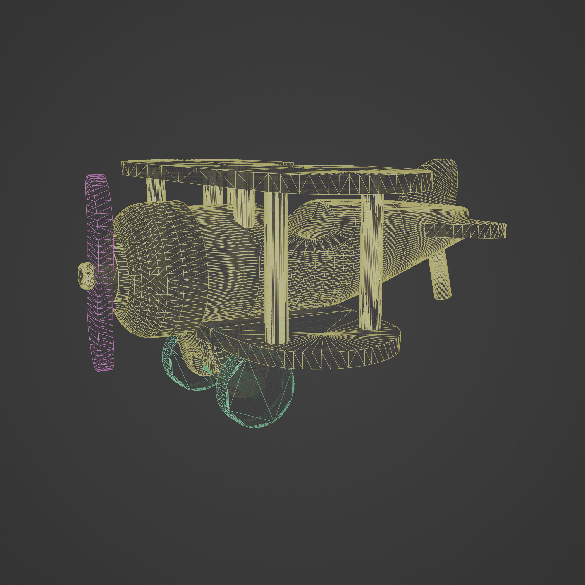 Wooden Old Airplane Toy 3D model_3