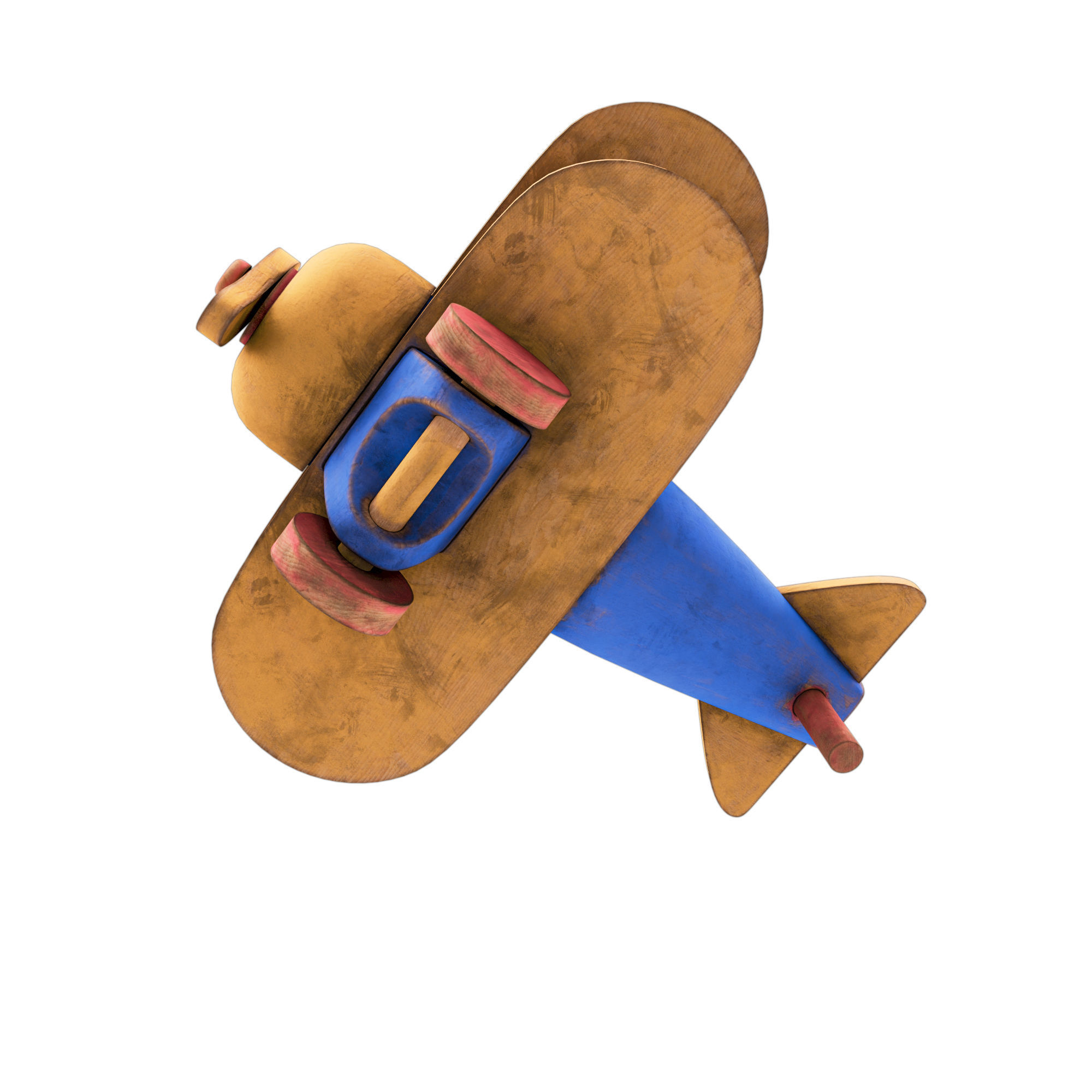 Wooden Old Airplane Toy 3D model_10